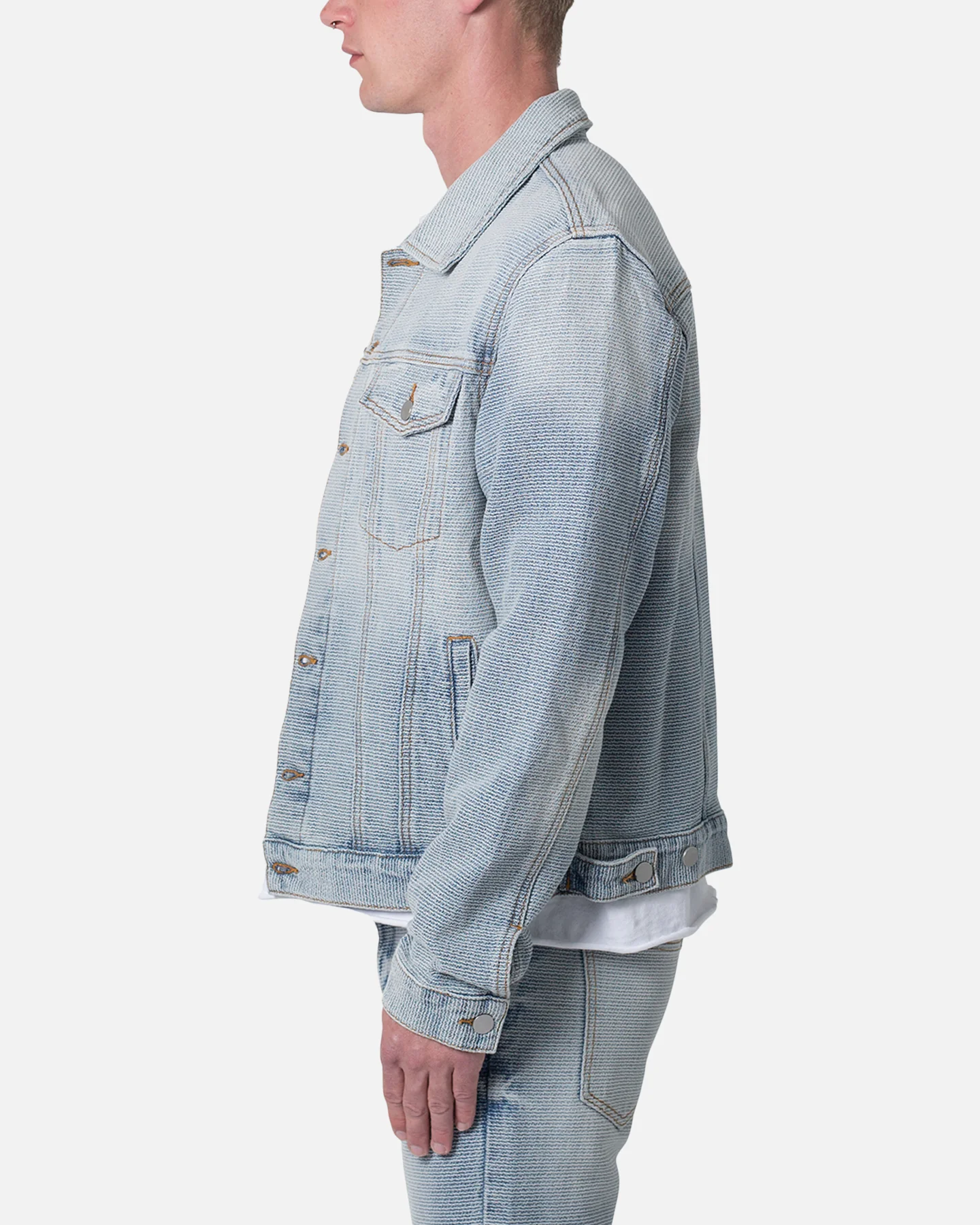 MNML Western Crosshatch Trucker Denim Jacket Blue - Image 3