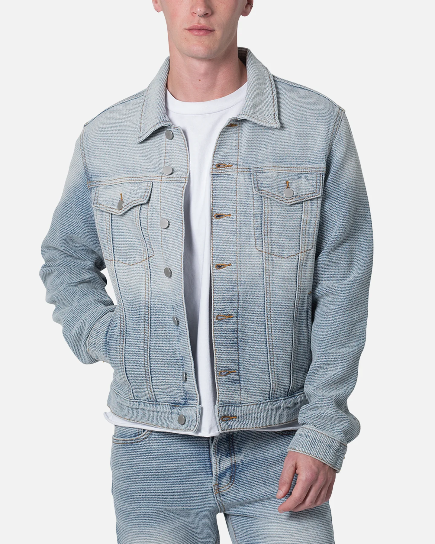 MNML Western Crosshatch Trucker Denim Jacket Blue - Image 5