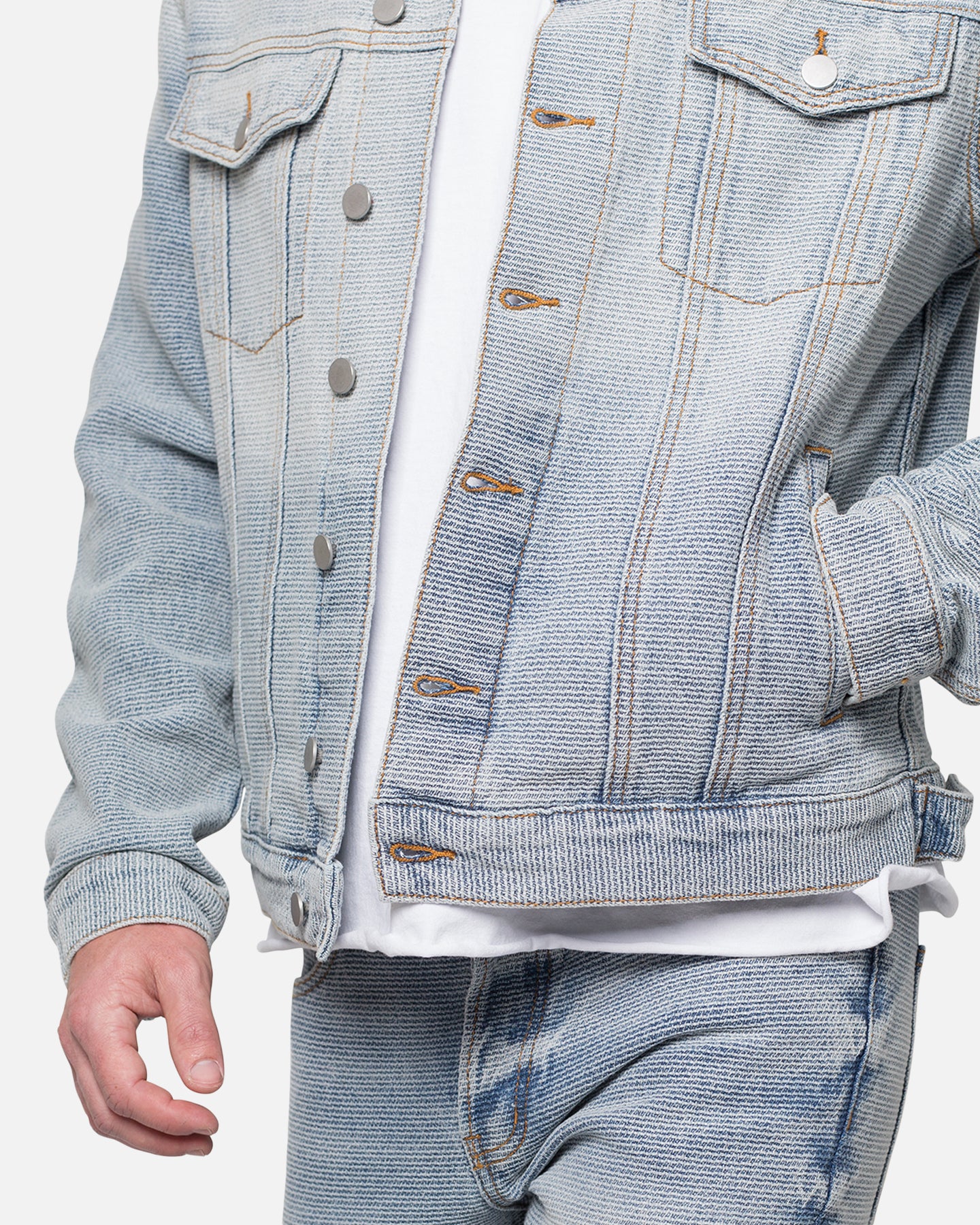 MNML Western Crosshatch Trucker Denim Jacket Blue - Image 7