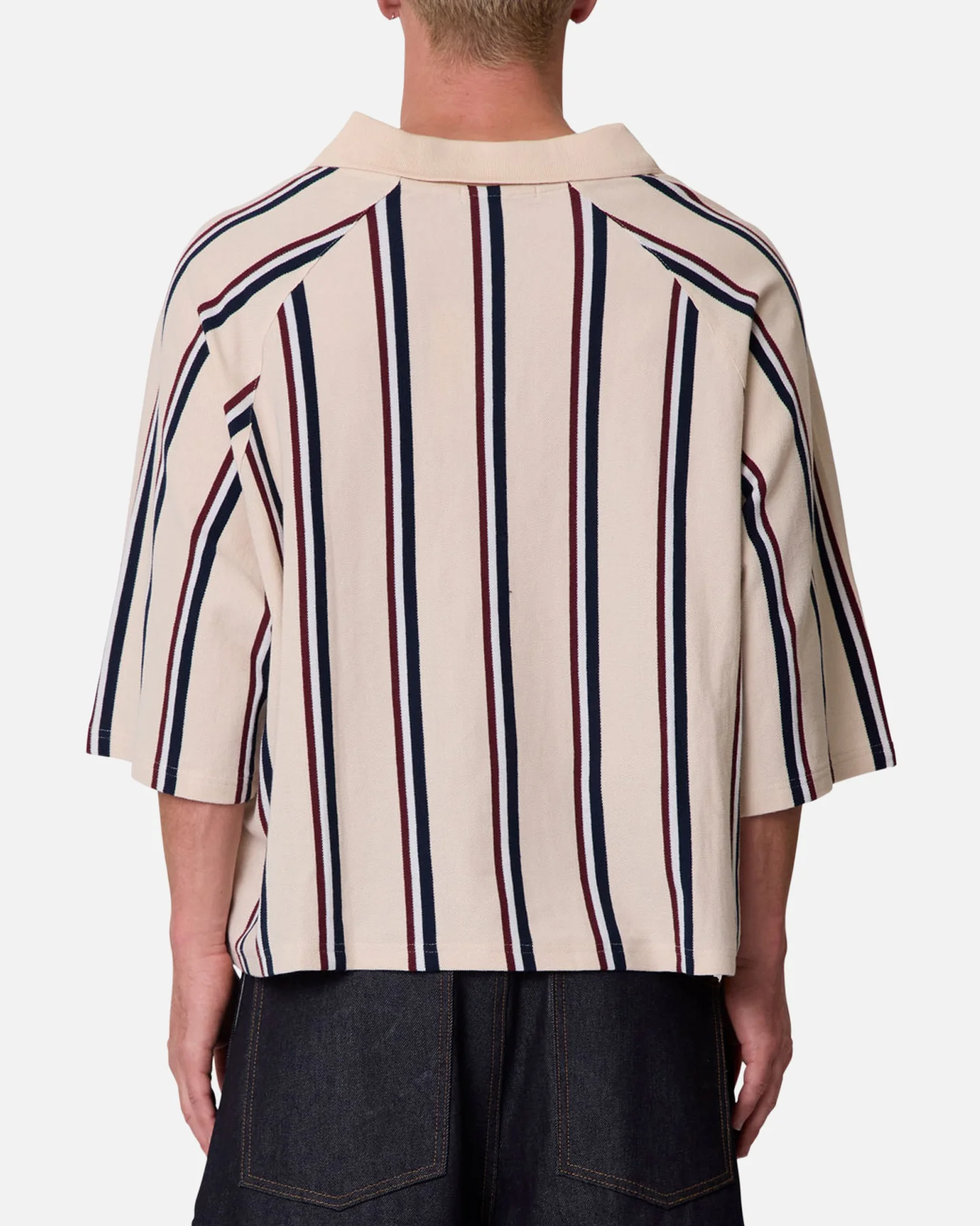 MNML Wide Striped Polo Shirt White/Navy - Image 2