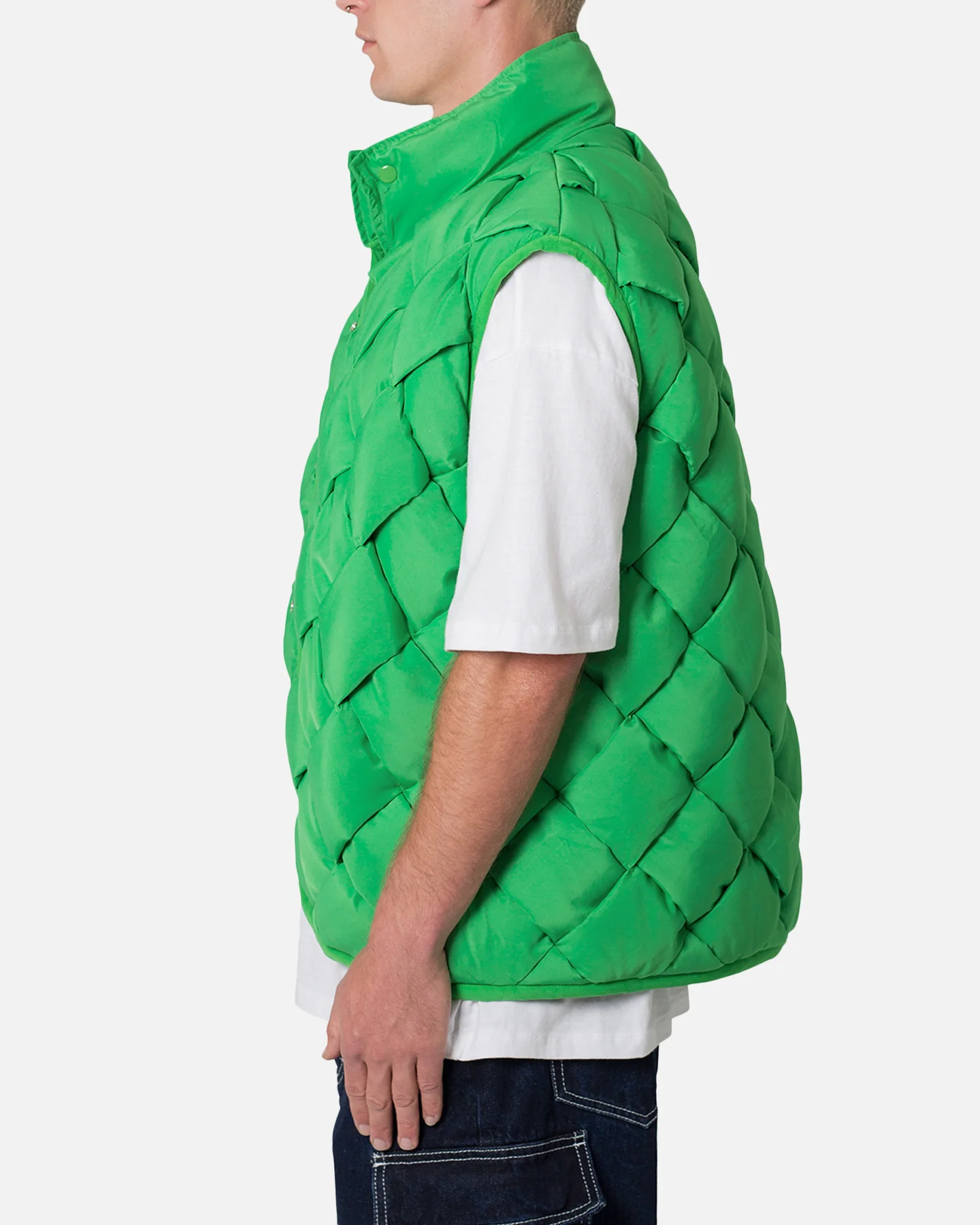 MNML Woven Puffer Vest Green - Image 3