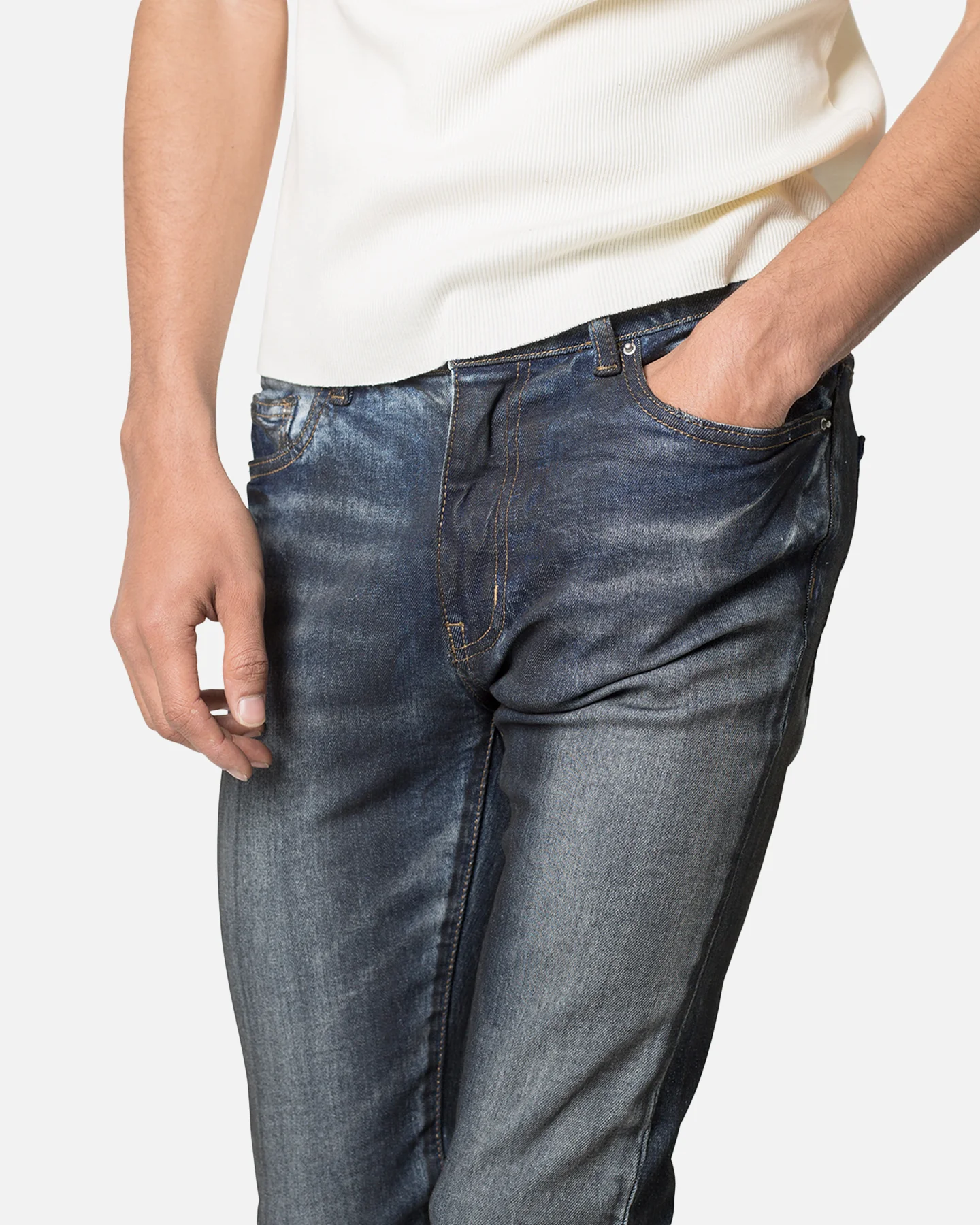 MNML X385 Skinny Stacked Denim Jean Blue - Image 5