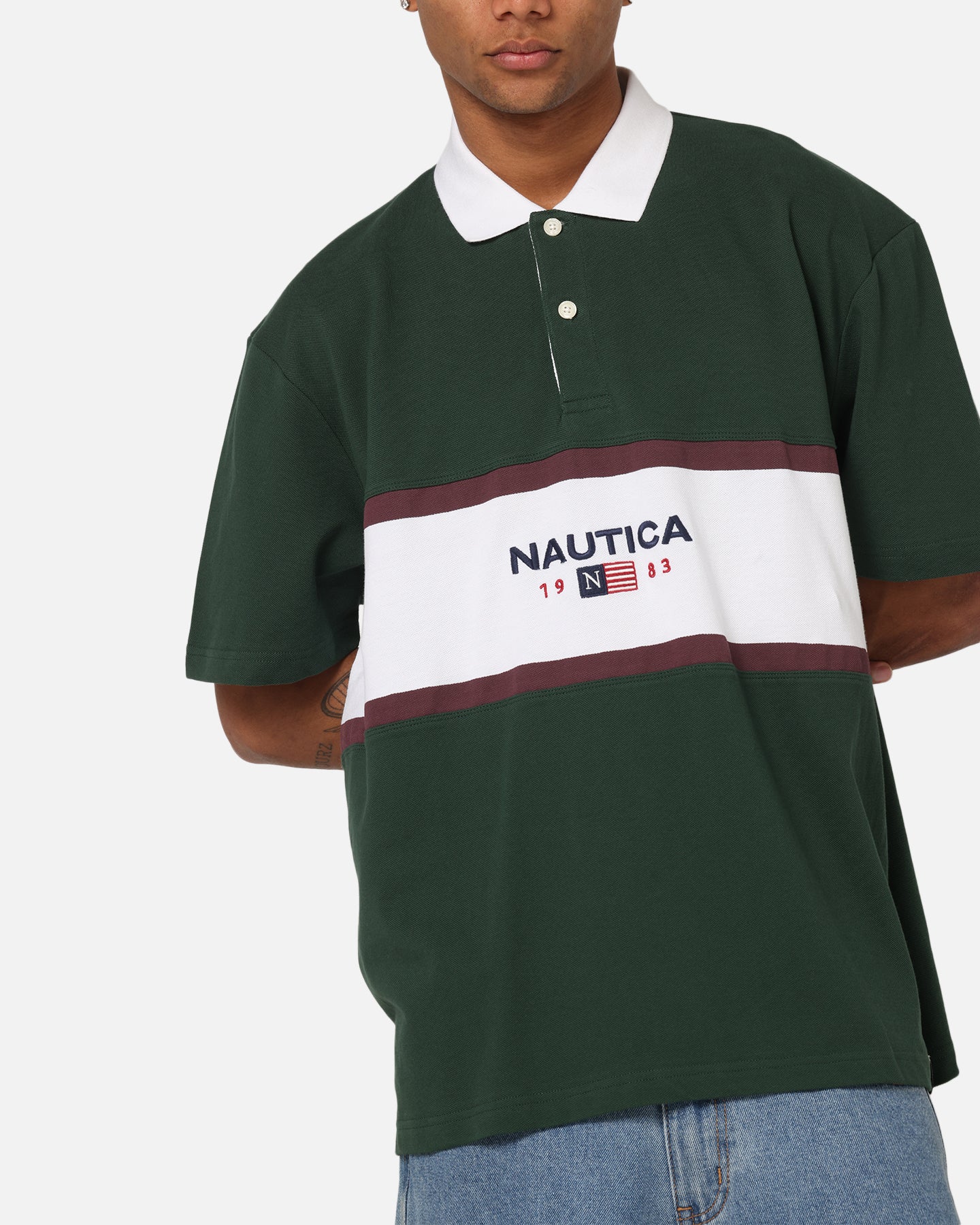 Nautica 83-Flag Block Polo T-Shirt Green/White - Image 6