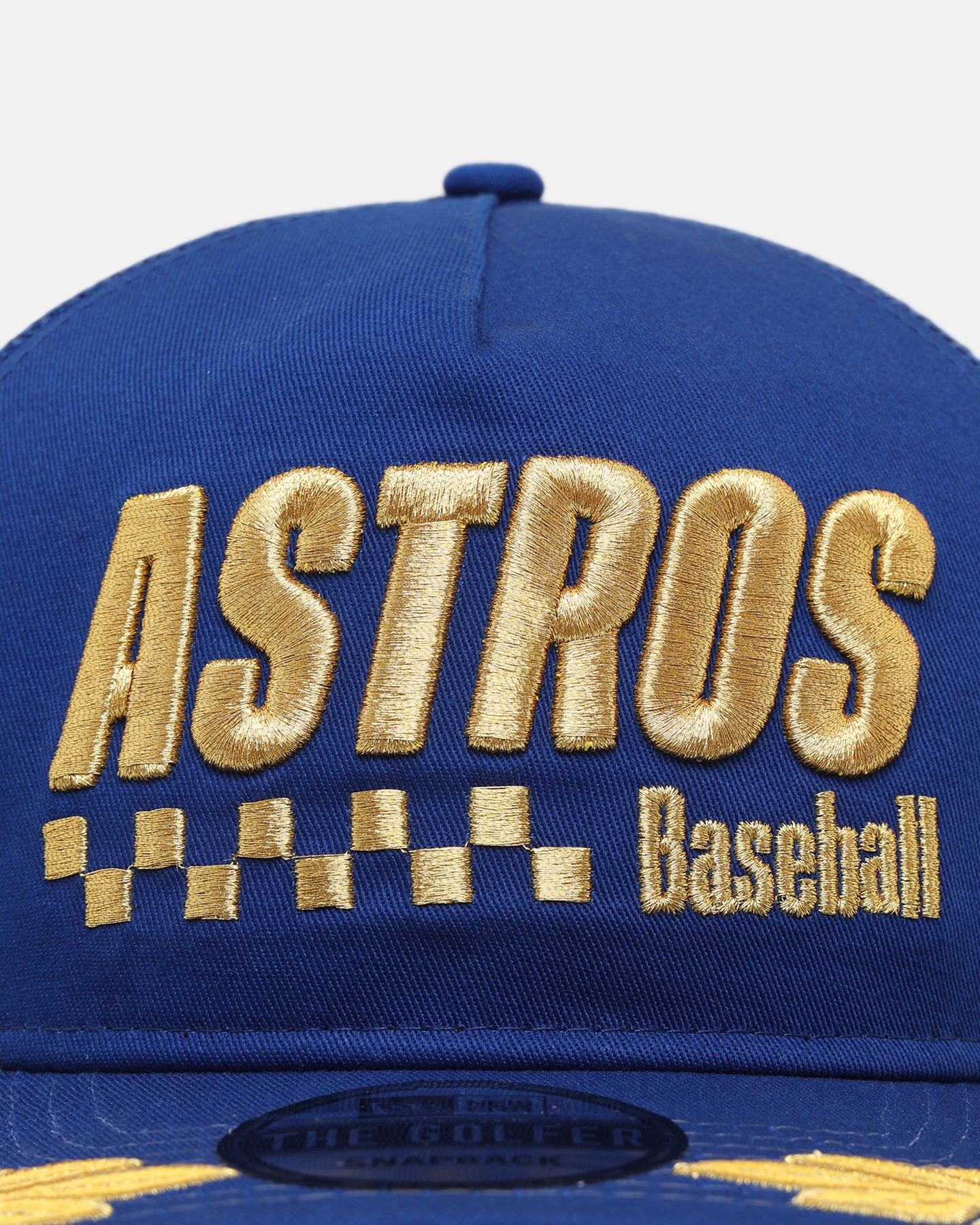 New Era Houston Astros 'Podium Collection' Pre-Curved Golfer Trucker Snapback Light Royal/Metallic Gold - Image 6