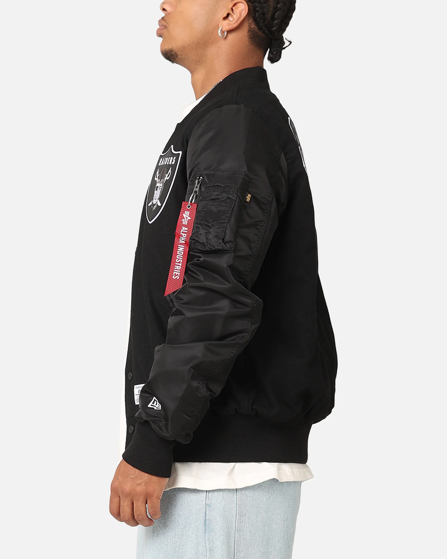 New Era Las Vegas Raiders Alpha Industries MA-1 Wool Varsity Jacket Black - Image 6