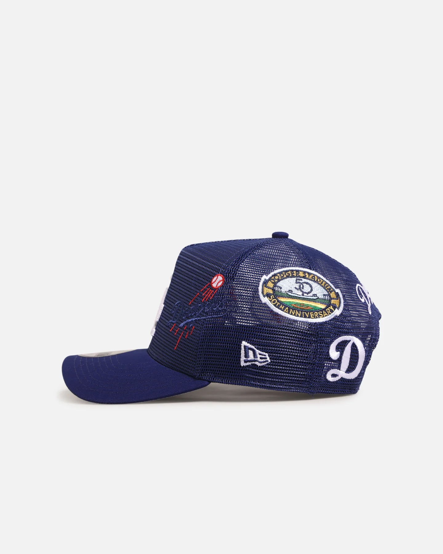 New Era Los Angeles Dodgers 'Mesh Crown All Over Logos' 9FORTY A-Frame Snapback Official Team Colour - Image 4