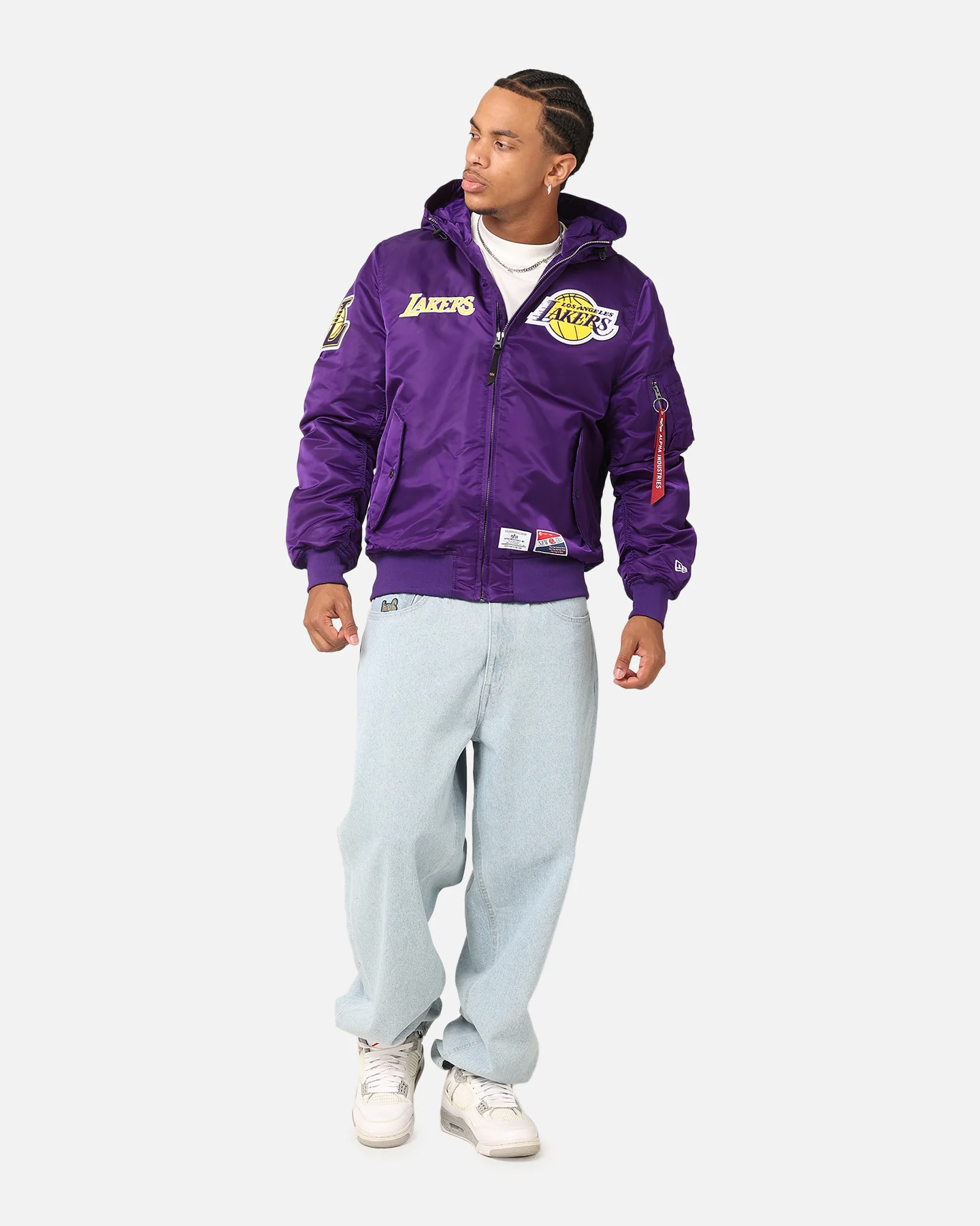 New Era Los Angeles Lakers Alpha Industries L-2B Hooded Bomber Jacket Purple - Image 2