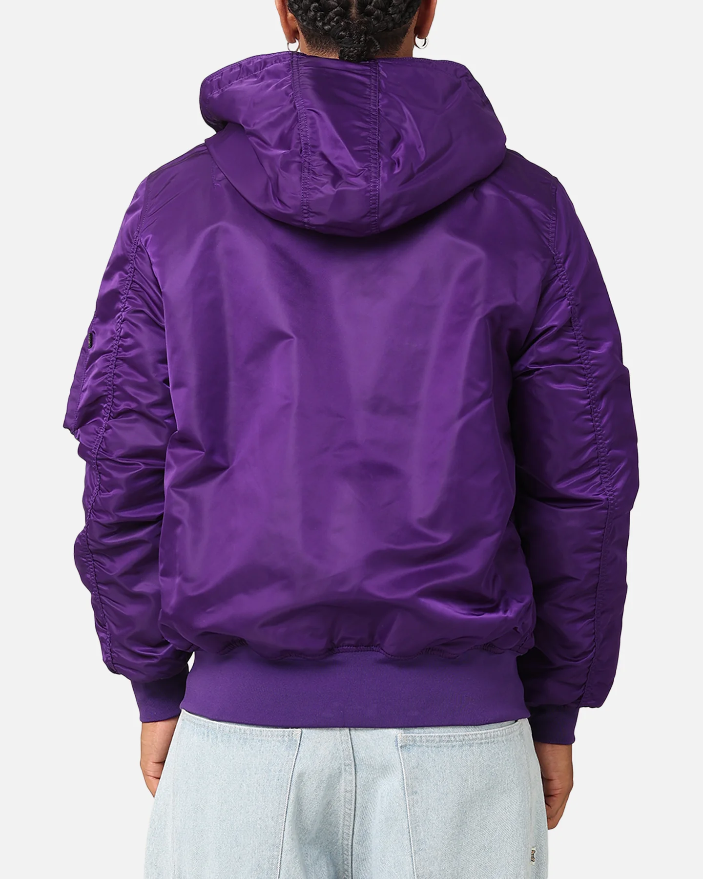 New Era Los Angeles Lakers Alpha Industries L-2B Hooded Bomber Jacket Purple - Image 3