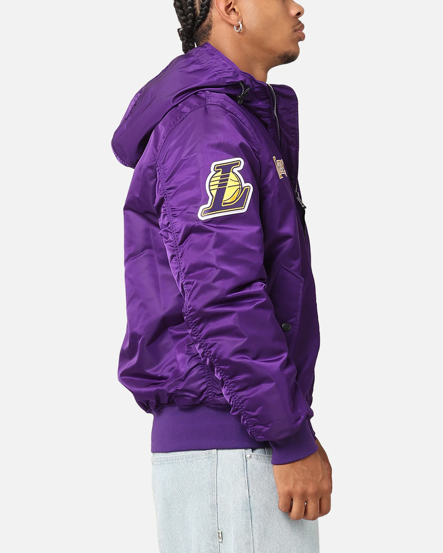 New Era Los Angeles Lakers Alpha Industries L-2B Hooded Bomber Jacket Purple - Image 4
