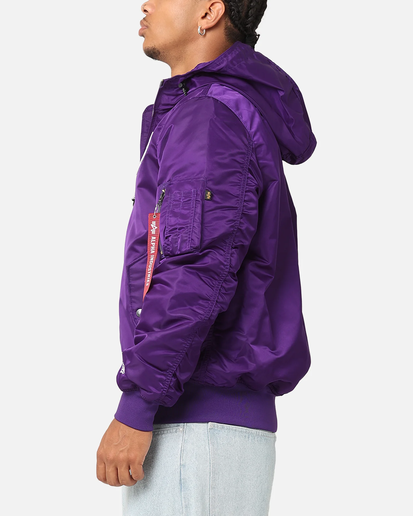 New Era Los Angeles Lakers Alpha Industries L-2B Hooded Bomber Jacket Purple - Image 5