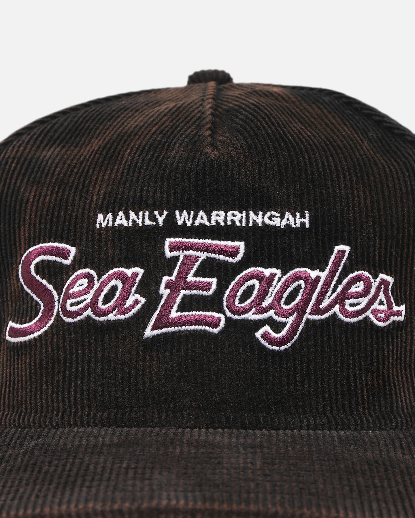 New Era Manly Warringah Sea Eagles 'NRL Golfer Washed Black' Pre-Curved Corduroy Golfer Snapback Washed Black - Image 5