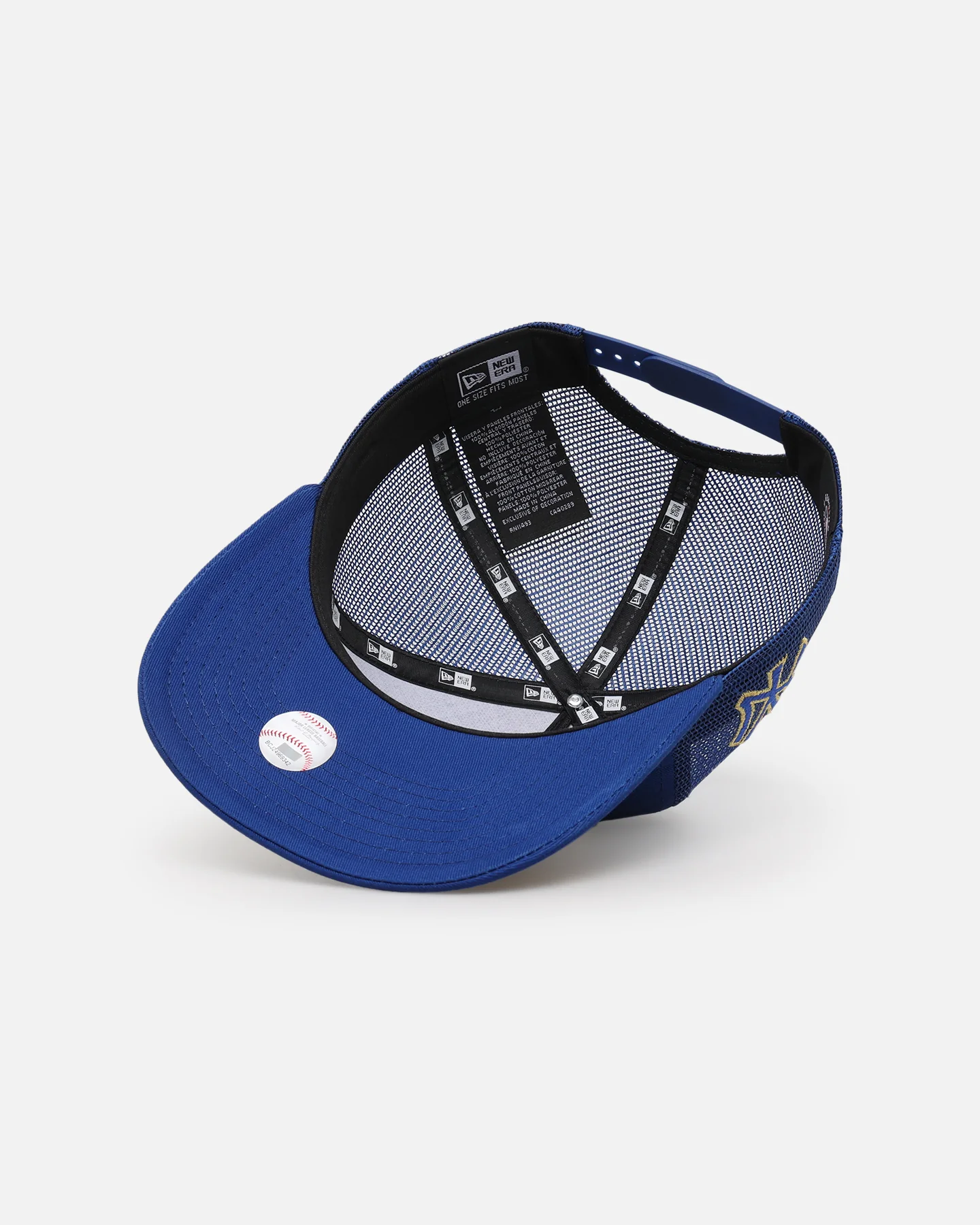 New Era New York Yankees 'Racer Golfer' Pre-Curved Golfer Trucker Snapback Light Royal/Metallic Gold - Image 7