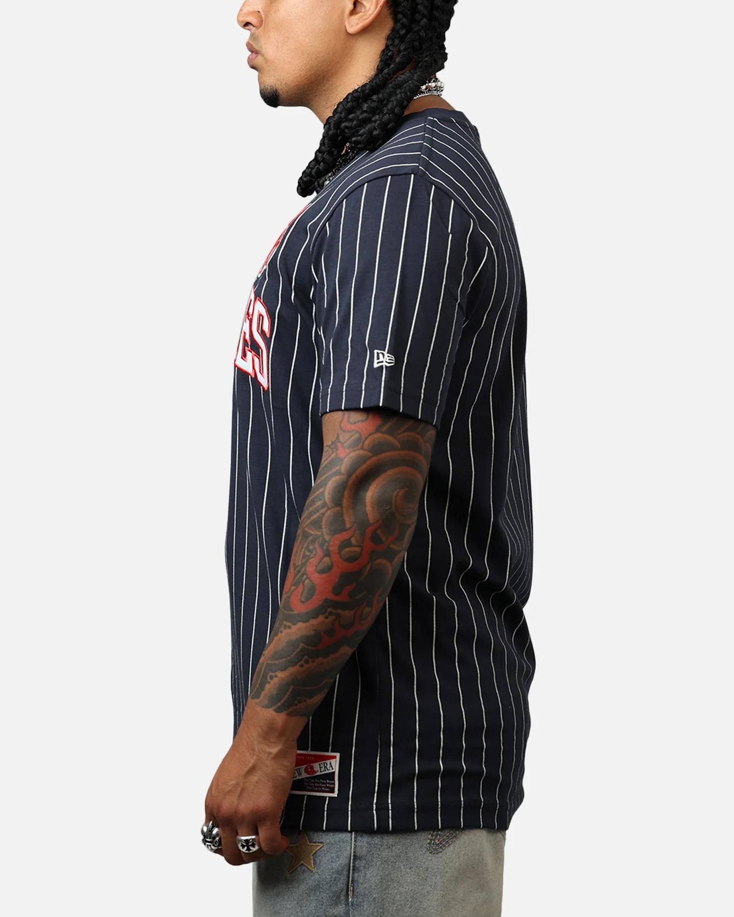 New Era New York Yankees Throwback Pinstripe T-Shirt Navy - Image 5