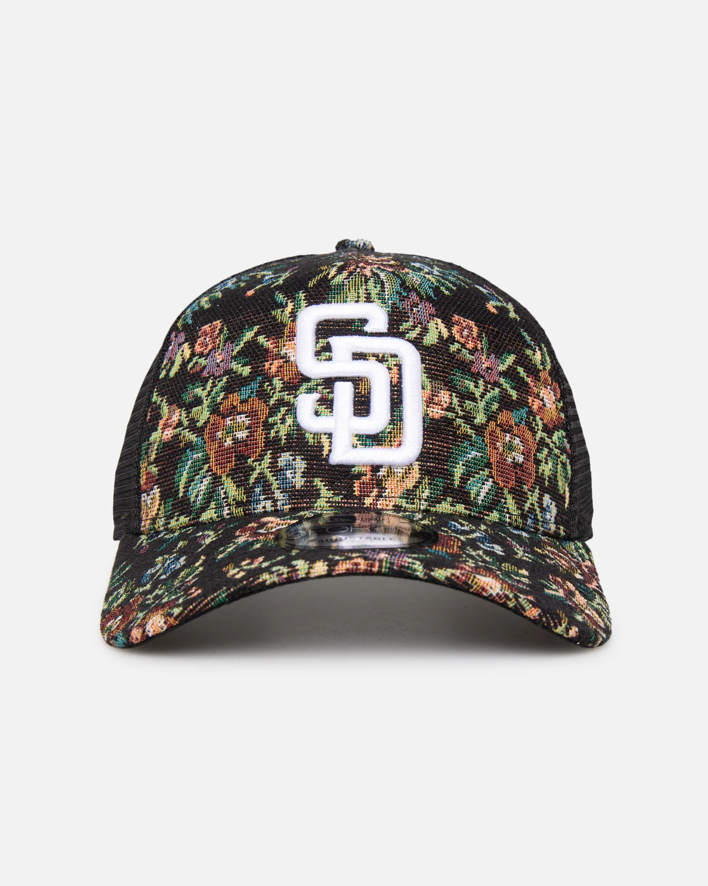 New Era San Diego Padres 'Black Floral Tapestry' 9FORTY A-Frame Trucker Snapback Tapestry - Image 8