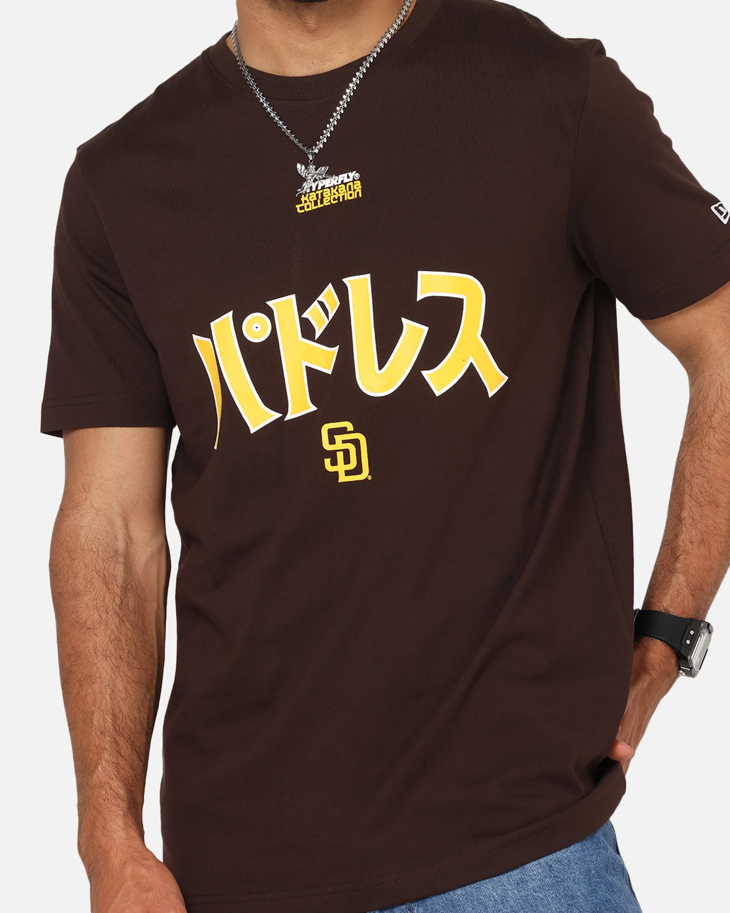 New Era San Diego Padres 'Hyperfly Katakana x MLB' T-Shirt Dark Brown - Image 6