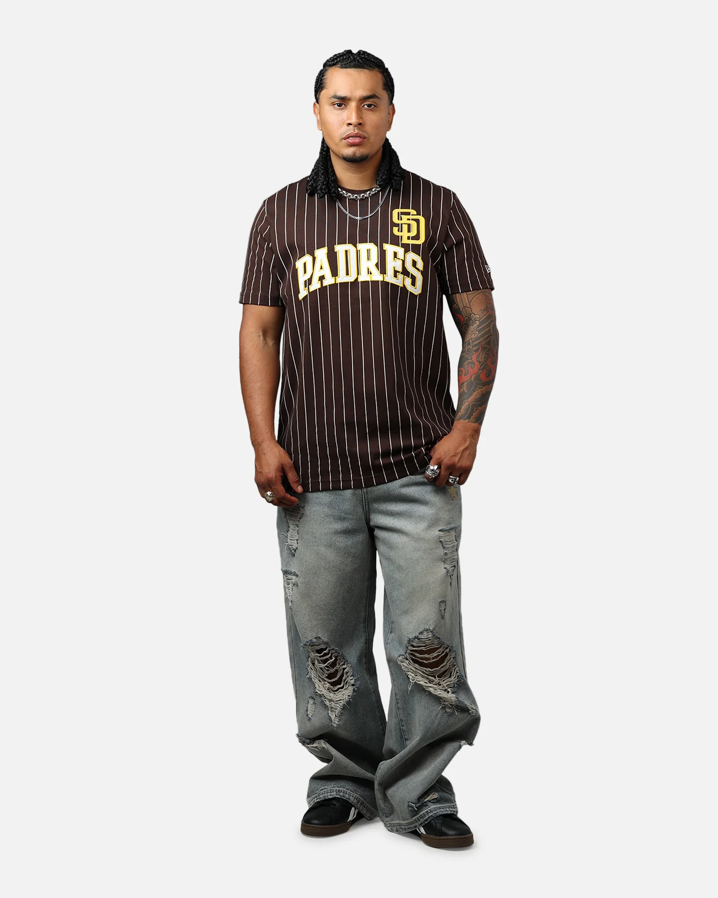 New Era San Diego Padres Throwback Pinstripe T-Shirt Brown - Image 3