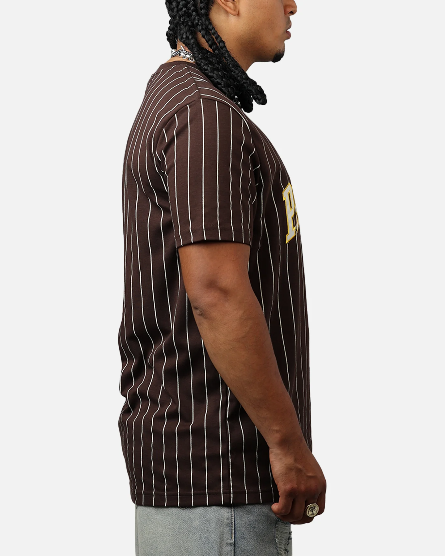 New Era San Diego Padres Throwback Pinstripe T-Shirt Brown - Image 5