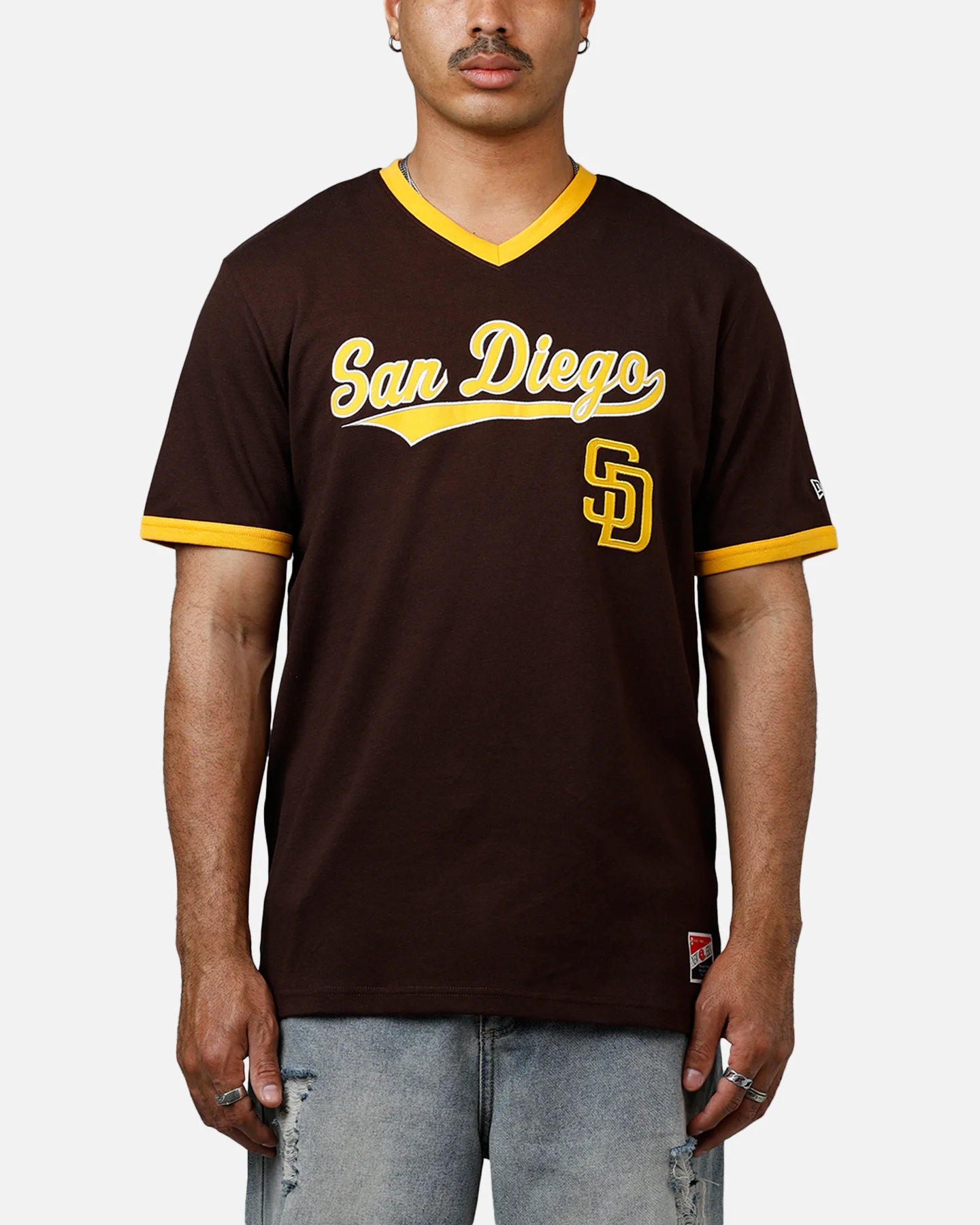 New Era San Diego Padres Throwback V-Neck T-Shirt Brown