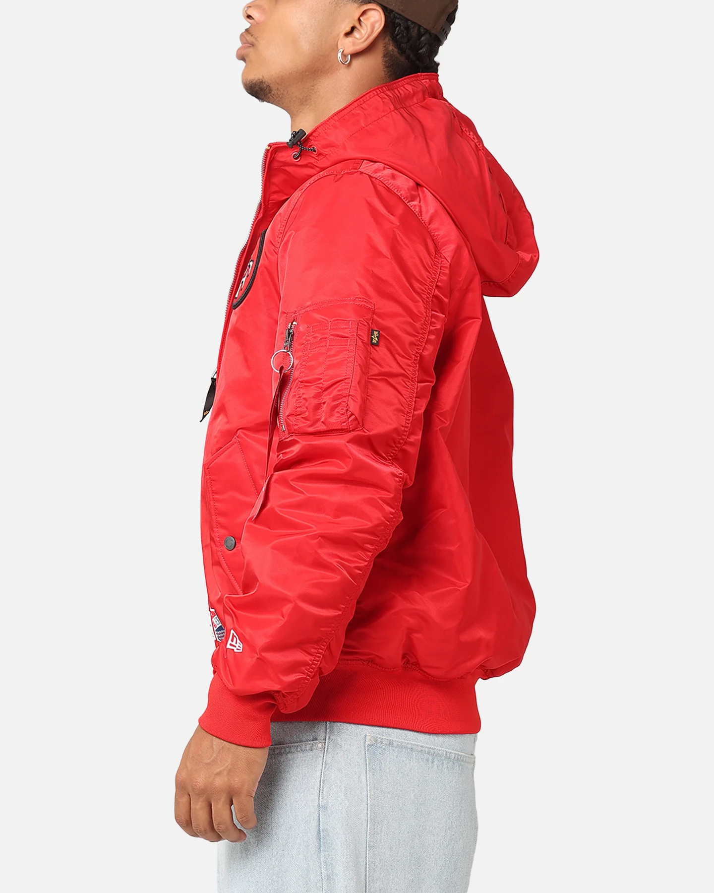 New Era San Francisco 49ers Alpha Industries L-2B Hooded Bomber Jacket Red - Image 5