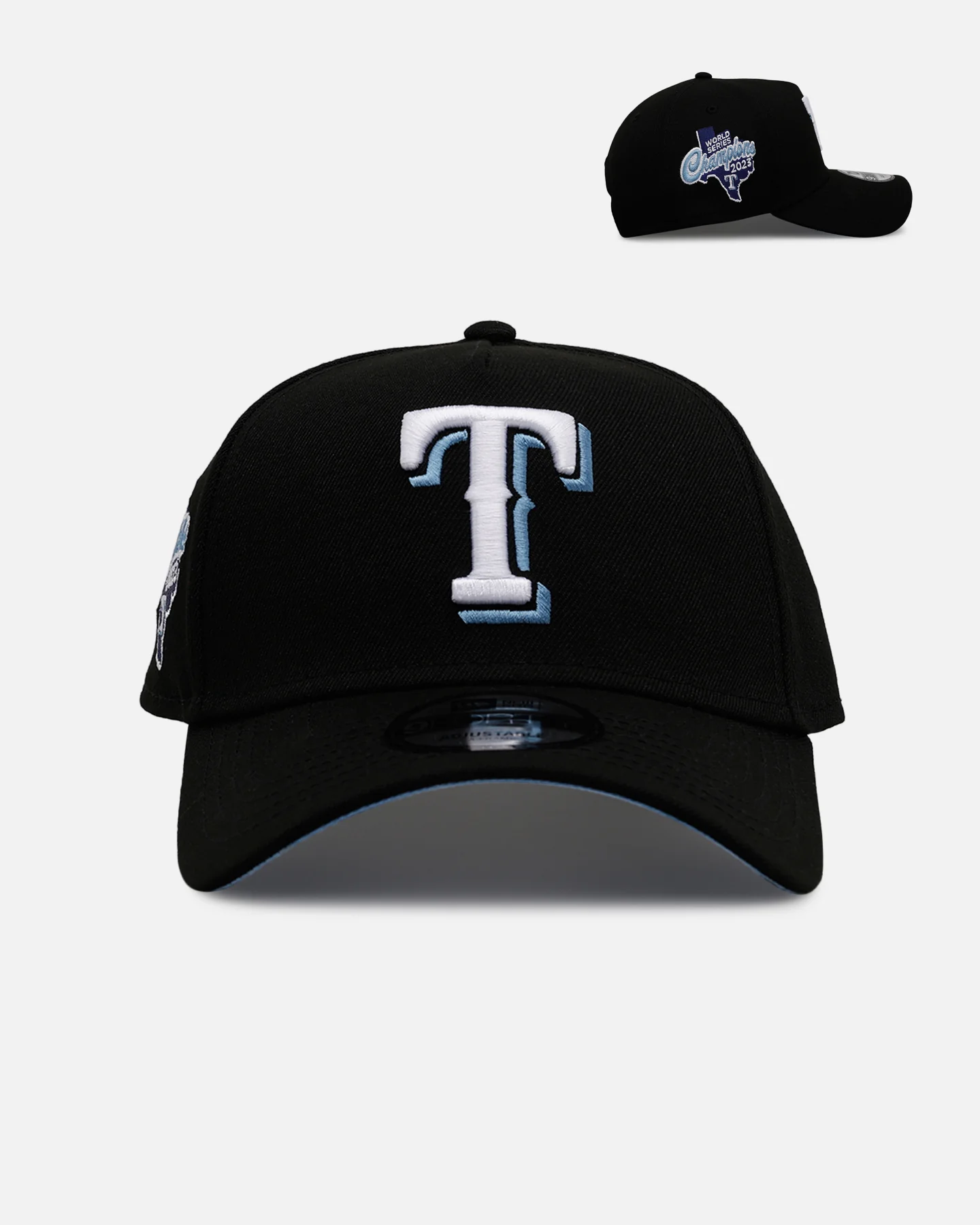 New Era Texas Rangers 'Black And Sky Blue' 9FORTY A-Frame Snapback Black/Sky Blue