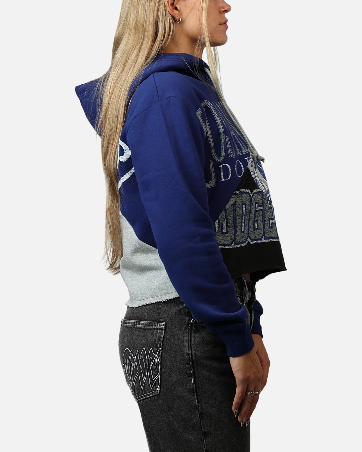 New Era Women's Los Angeles Dodgers Team Split Hoodie Blue/Grey - Image 4