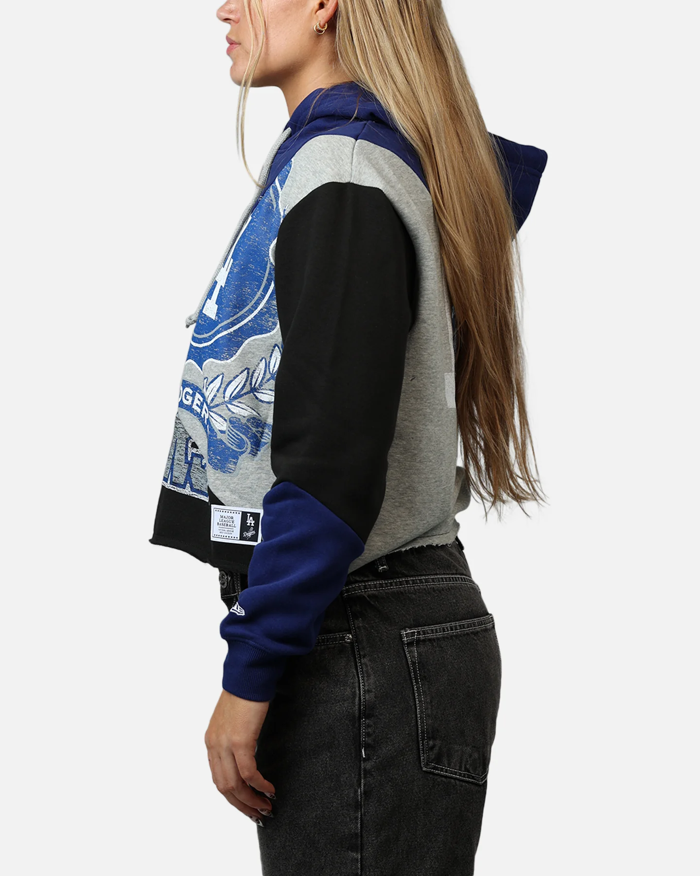 New Era Women's Los Angeles Dodgers Team Split Hoodie Blue/Grey - Image 5
