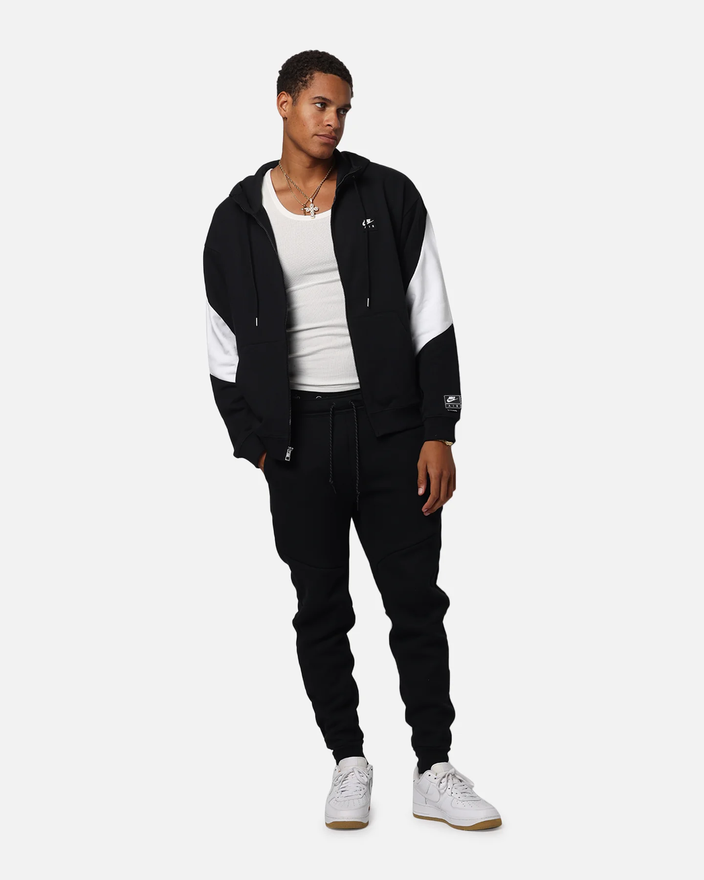 Nike Air Full-Zip Fleece Hoodie Black/White/White - Image 3