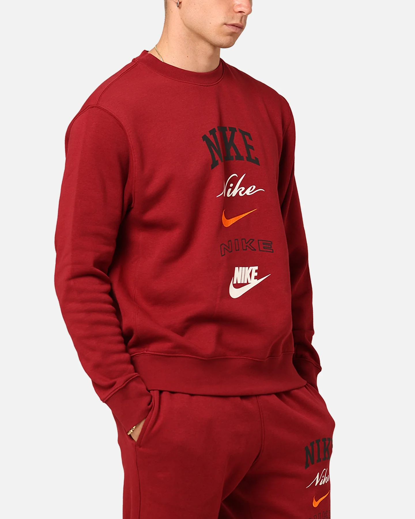 Nike Club Fleece Long-Sleeve Crewneck Team Red/Sail - Image 4