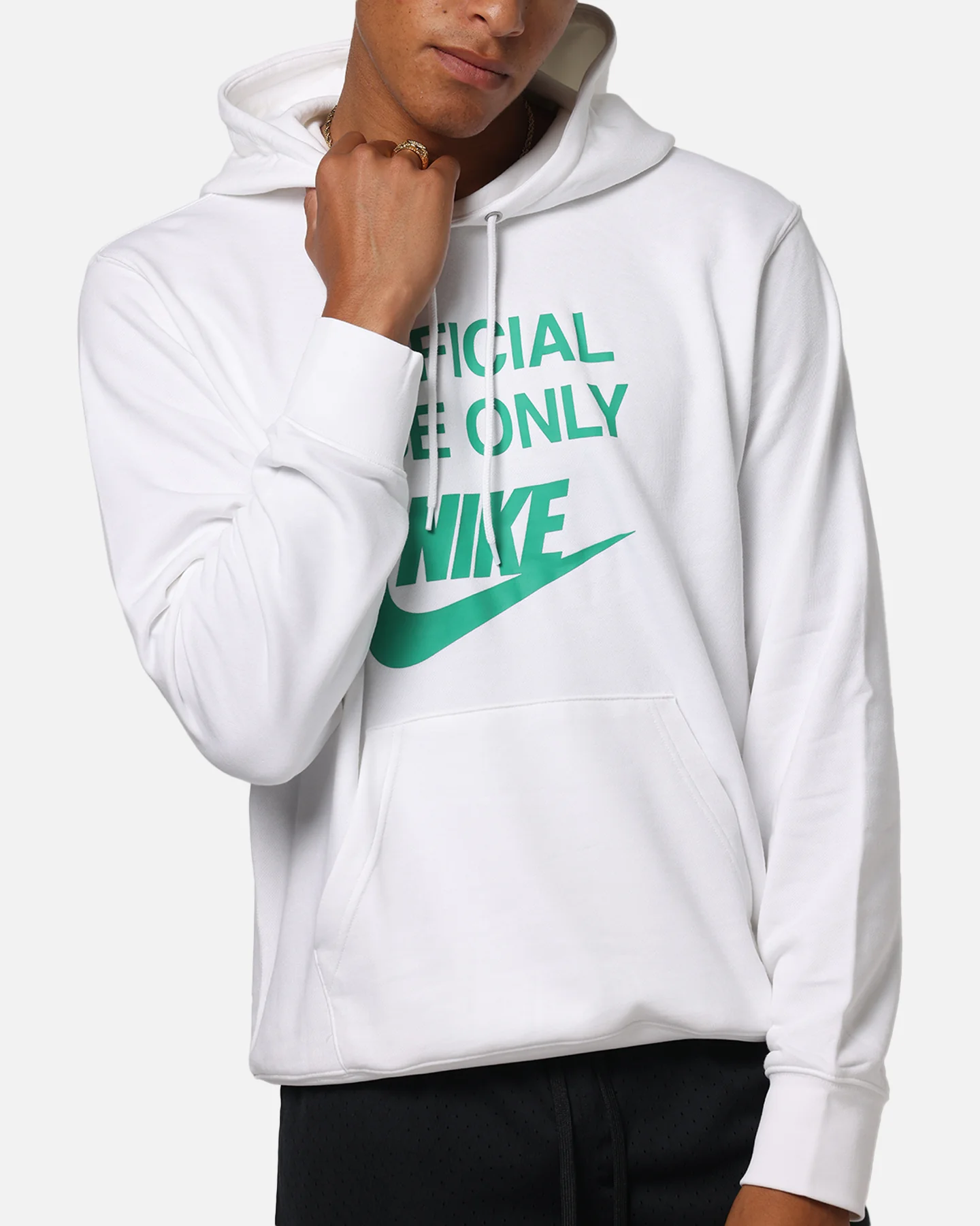Nike Club French Terry Pullover Hoodie White/White/Green - Image 6
