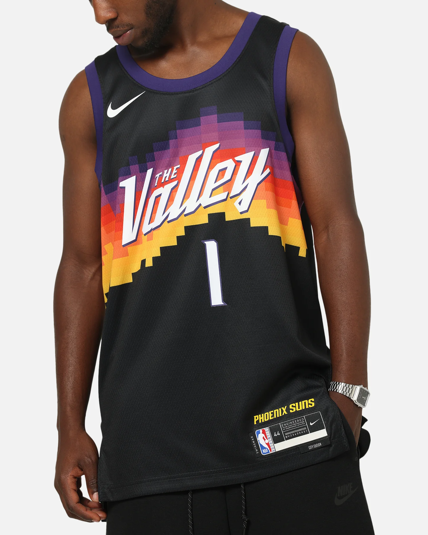 Nike Devin Booker Phoenix Suns #1 City Edition Dri-FIT NBA Swingman Jersey Black - Image 7