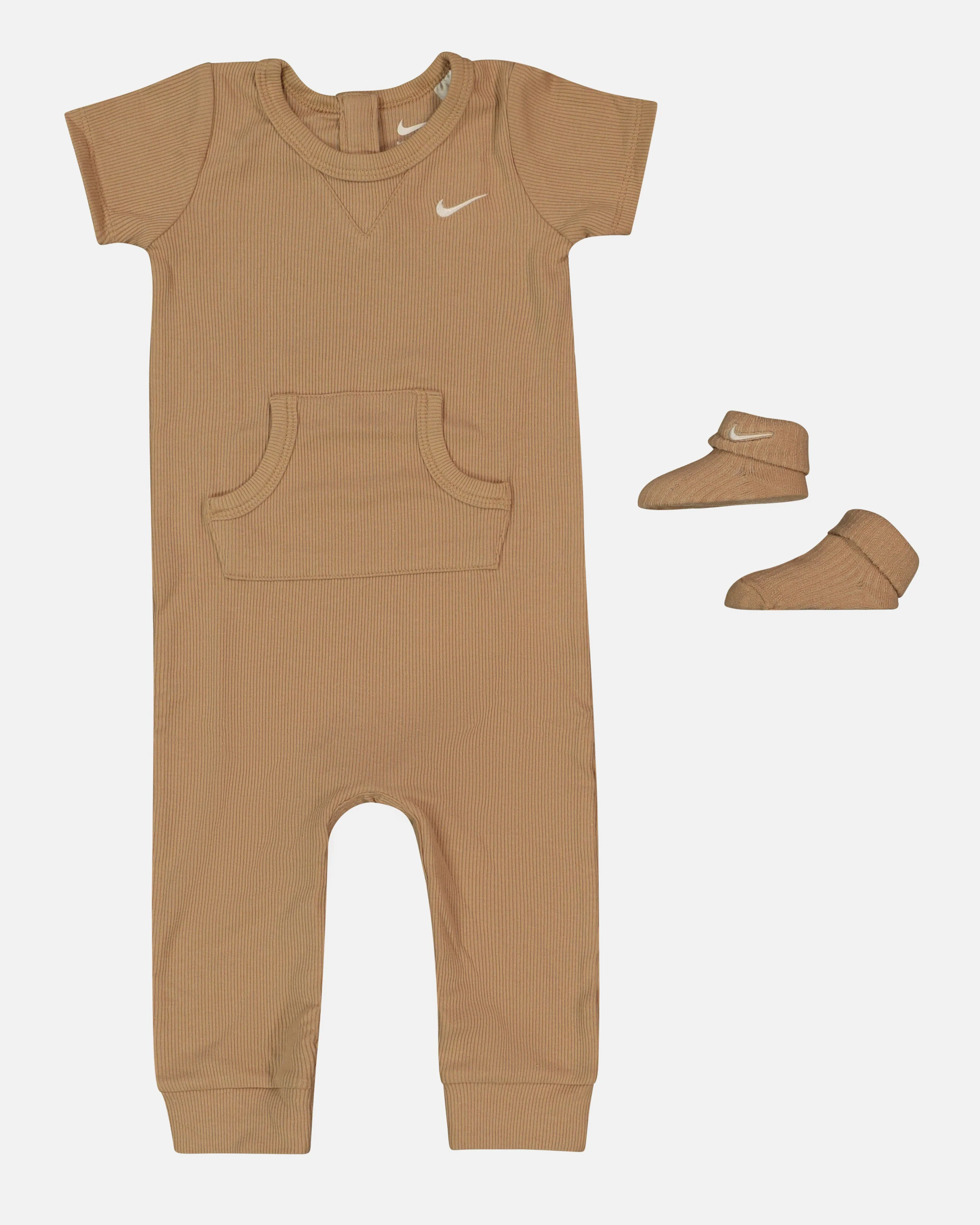 Nike Infants' Rib Knit Romper and Socks Set Brown - Image 2