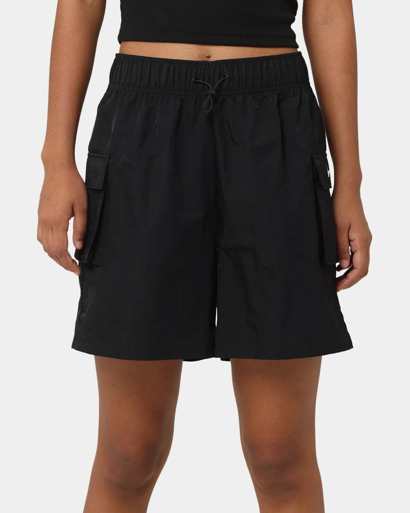 Nike Women's Nike Essential Woven High-Waisted Shorts Black/White - Image 7