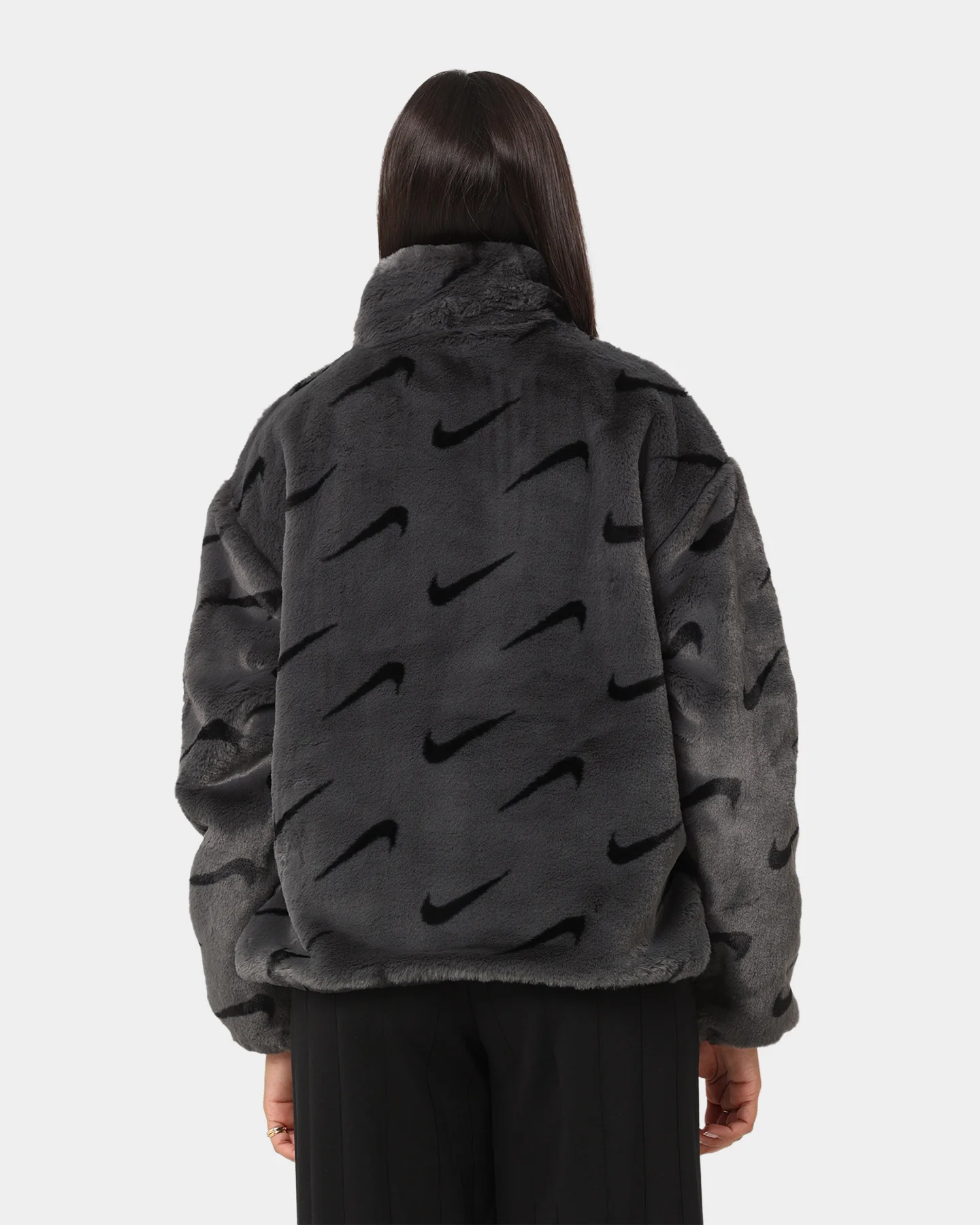 Nike Women's Nike Sportswear Faux Fur All Over Print Jacket Dark Smoke Grey/Black - Image 4