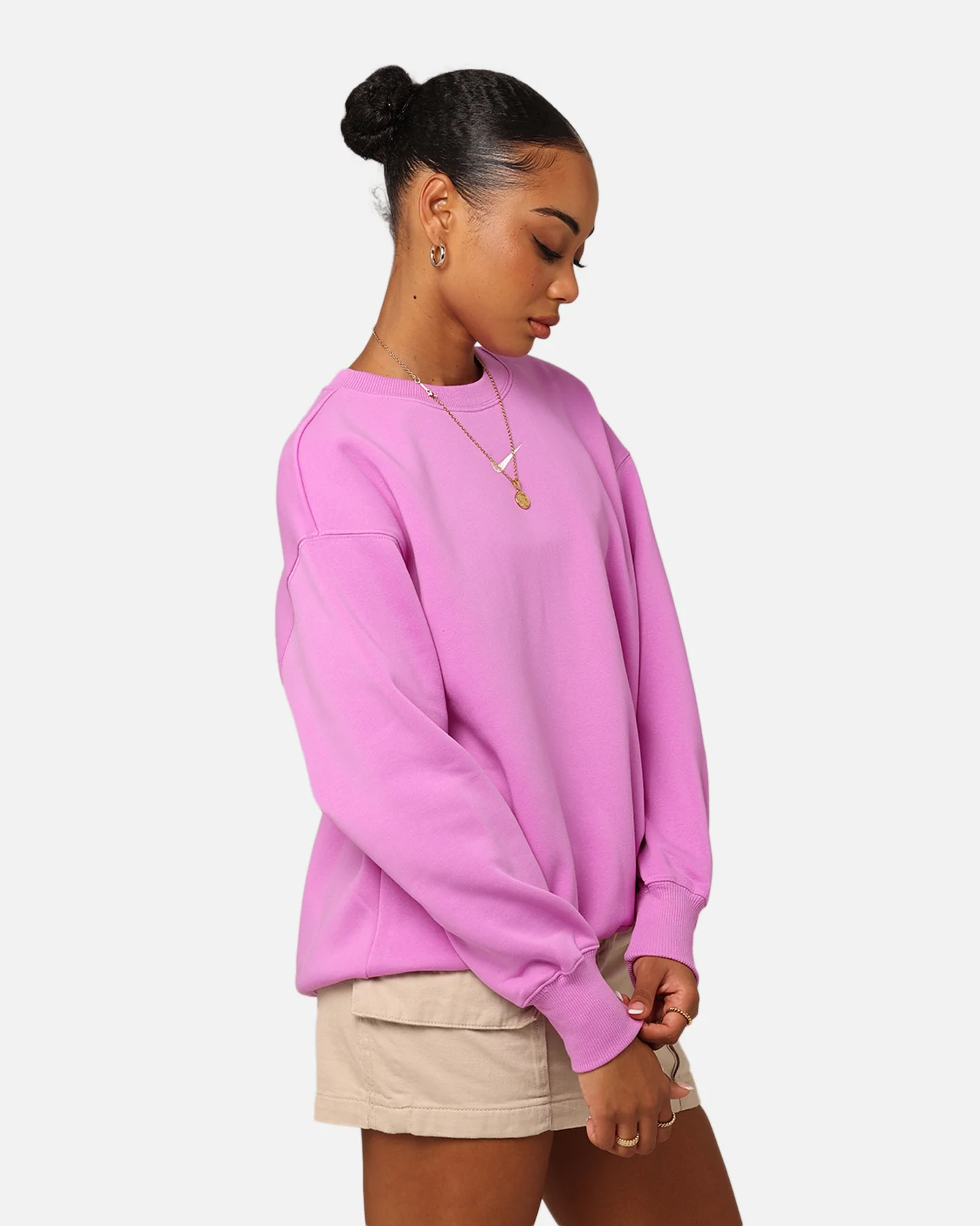 Nike Women's Phoenix Fleece Oversized Crewneck Rush Fuchsia/Sail - Image 5