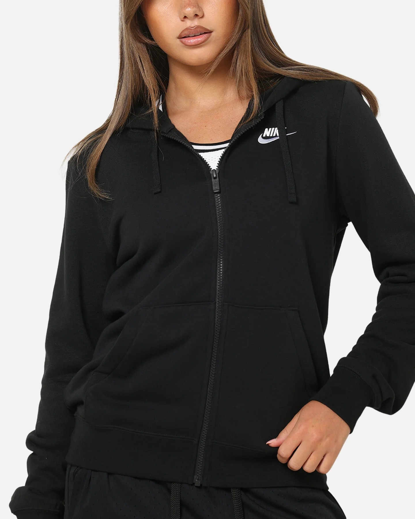 Nike Women's Sportswear Club Fleece Full-Zip Hoodie Black/White - Image 6