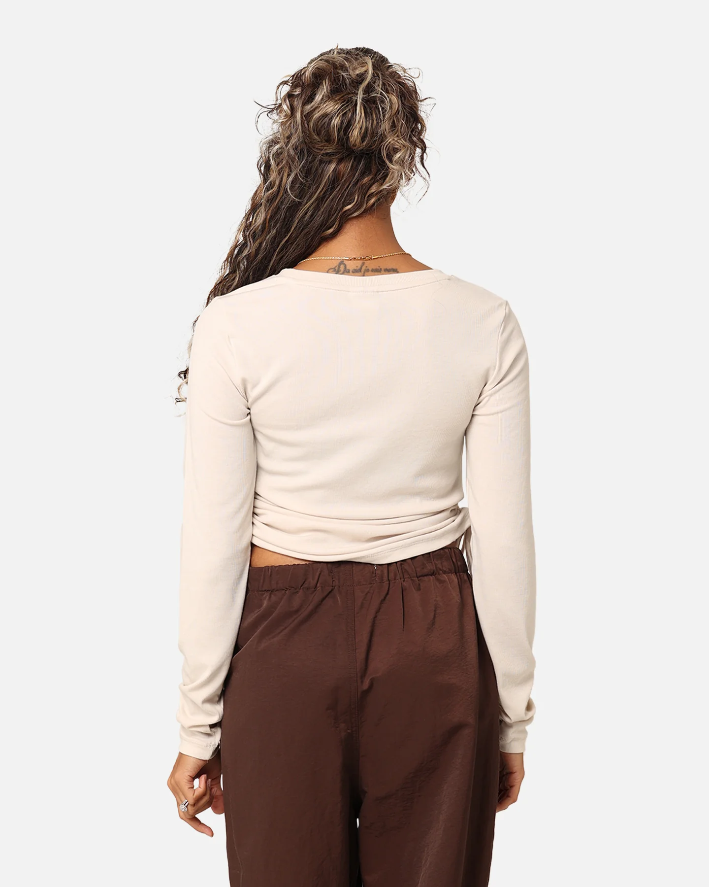 Nike Women's Sportswear Essential Ribbed Long Sleeve Mod Crop Top Light Orewood Brown/Sail - Image 4