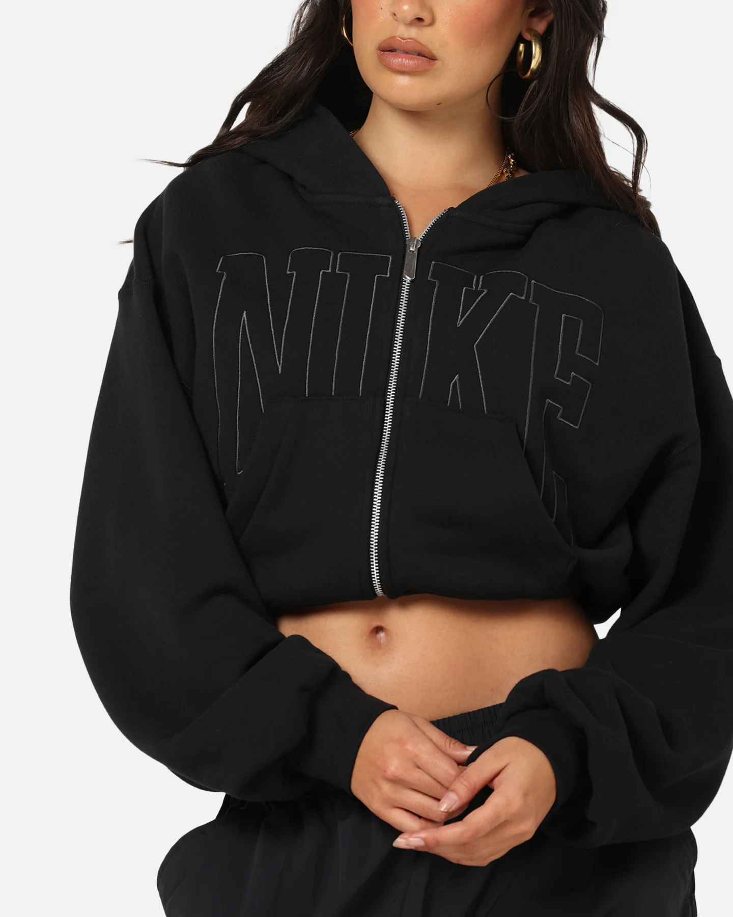 Nike Women's Sportswear Full-Zip Cropped French Terry Hoodie Black - Image 6