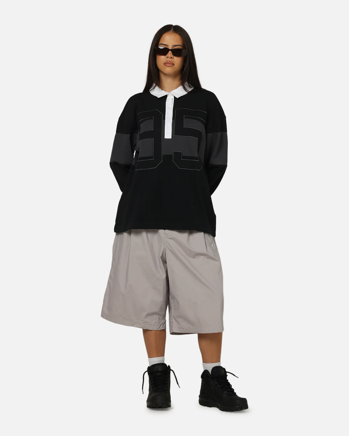 Nike Women's Sportswear Graphic Long Sleeve Polo Top Black/Anthracite - Image 2