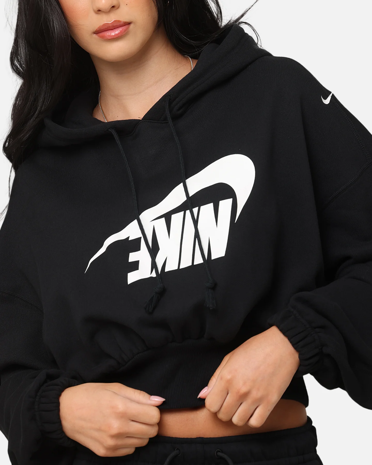 Nike Women's Sportswear Oversized Cropped Fleece Pullover Hoodie Black/Sail - Image 6