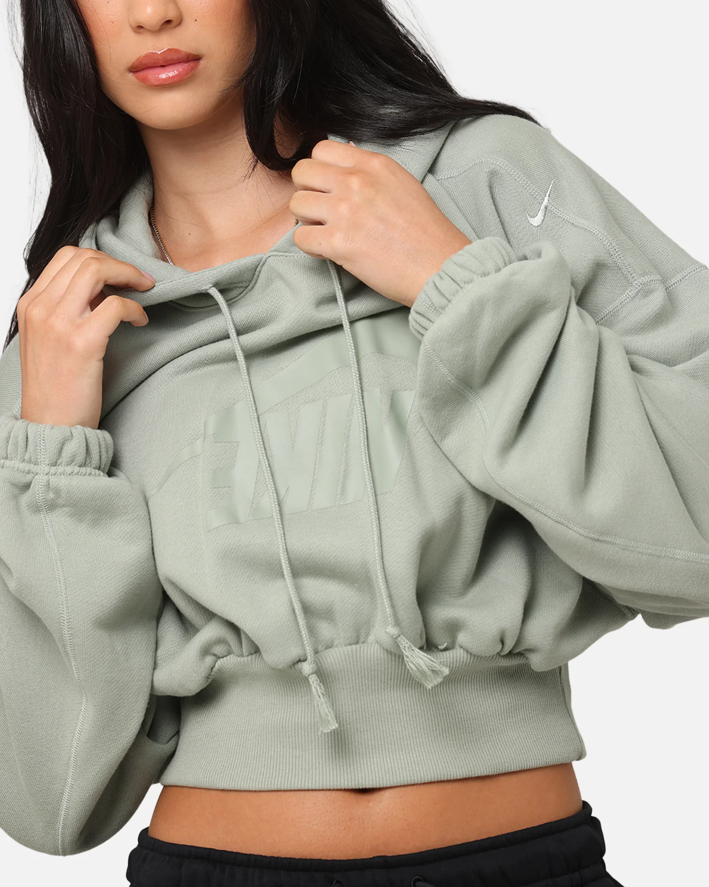 Nike Women's Sportswear Oversized Cropped Fleece Pullover Hoodie Jade Horizon - Image 7