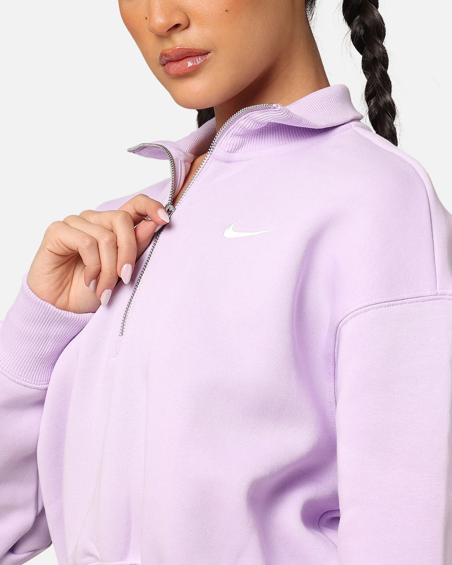 Nike Women's Sportswear Pheonix Fleece Cropped Half Zip Sweatshirt Violet Mist/Sail - Image 6
