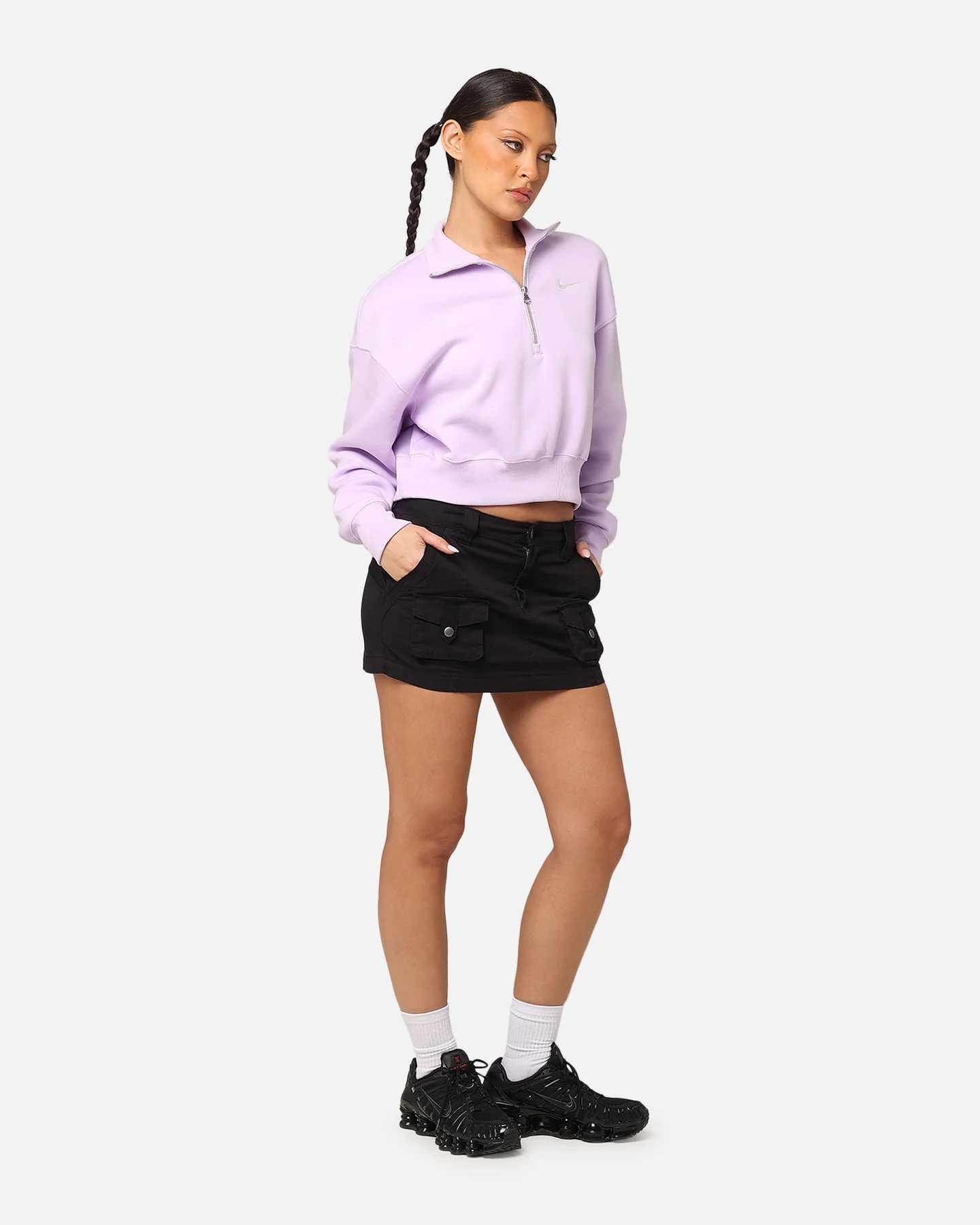 Nike Women's Sportswear Pheonix Fleece Cropped Half Zip Sweatshirt Violet Mist/Sail - Image 7