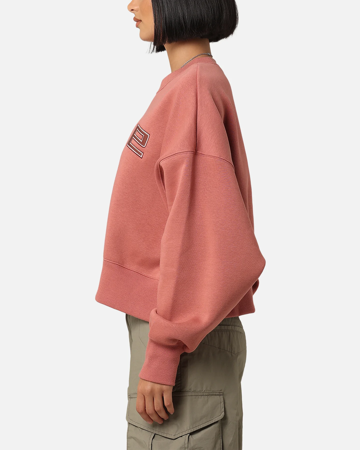 Nike Women's Sportswear Pheonix Fleece Oversized Logo Crewneck Canyon Pink/Light Orewood Brown - Image 5