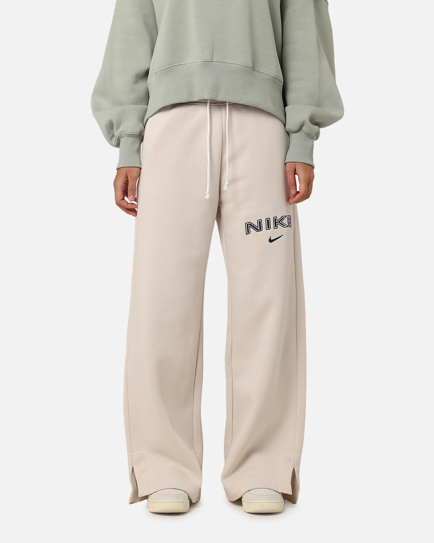 Nike Women's Sportswear Pheonix Fleece Wide Leg Logo Pants Light Orewood Brown