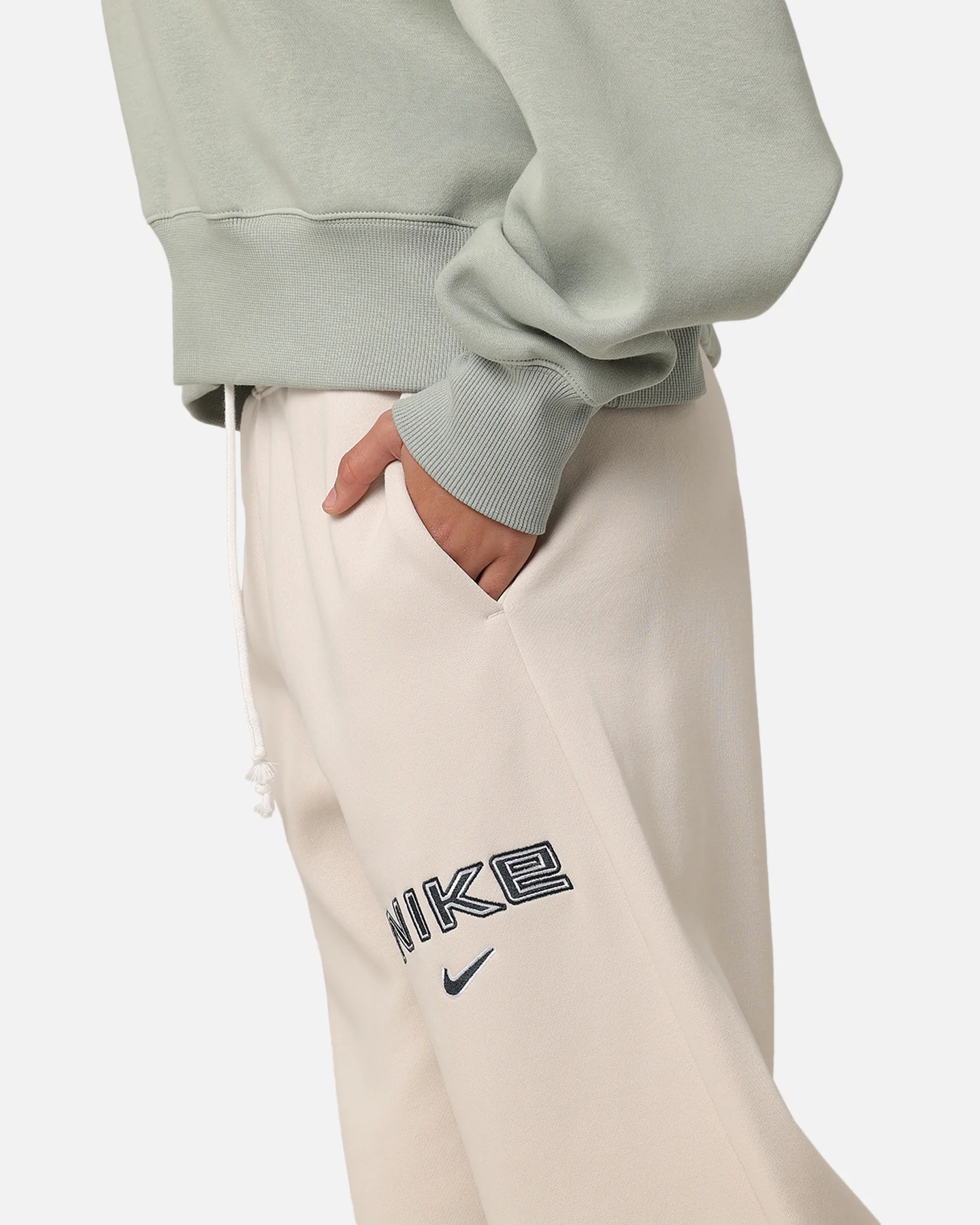 Nike Women's Sportswear Pheonix Fleece Wide Leg Logo Pants Light Orewood Brown - Image 3