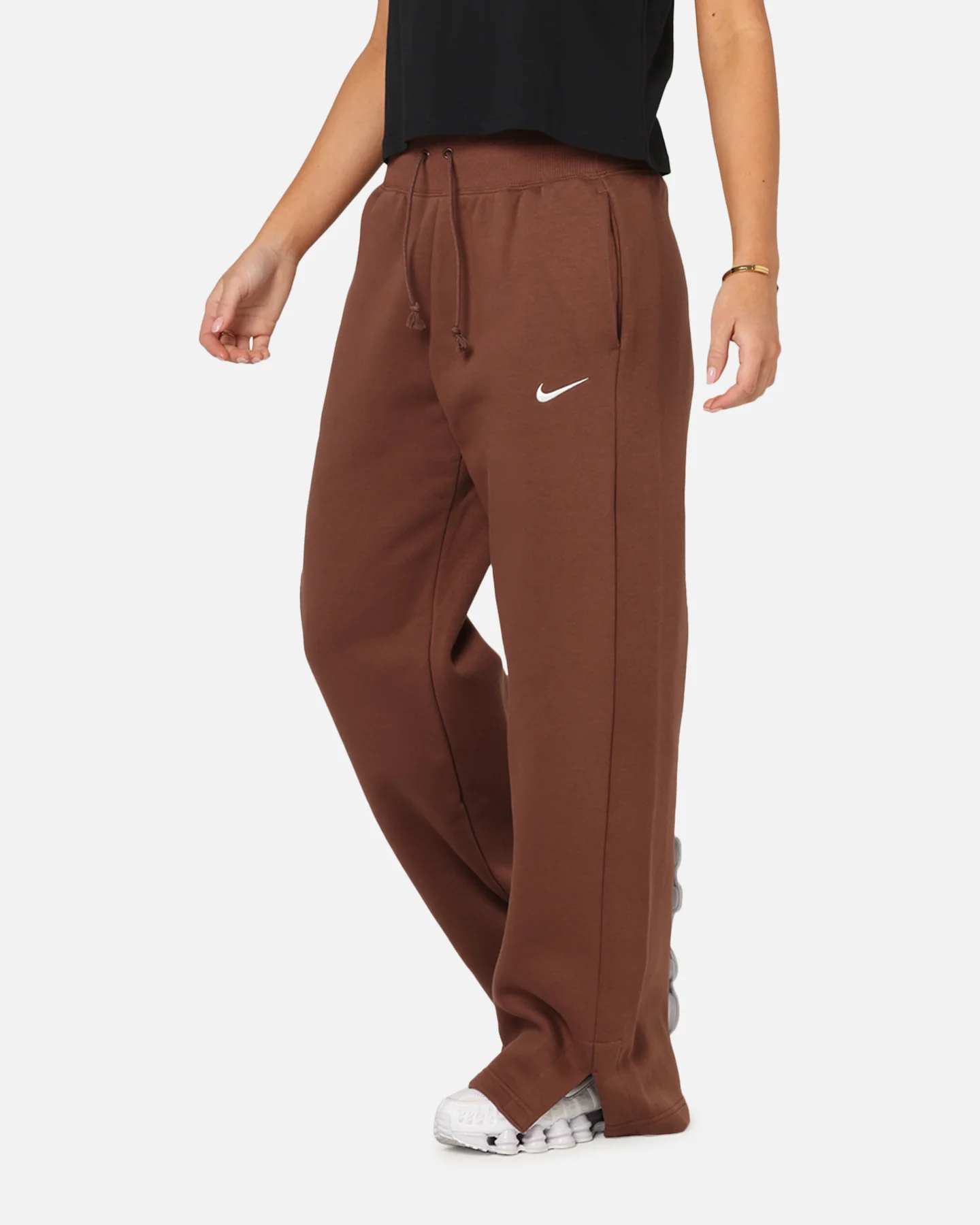 Nike Women's Sportswear Phoenix Fleece High Waisted Wide Leg Sweat Pants Fauna Brown/Sail - Image 5