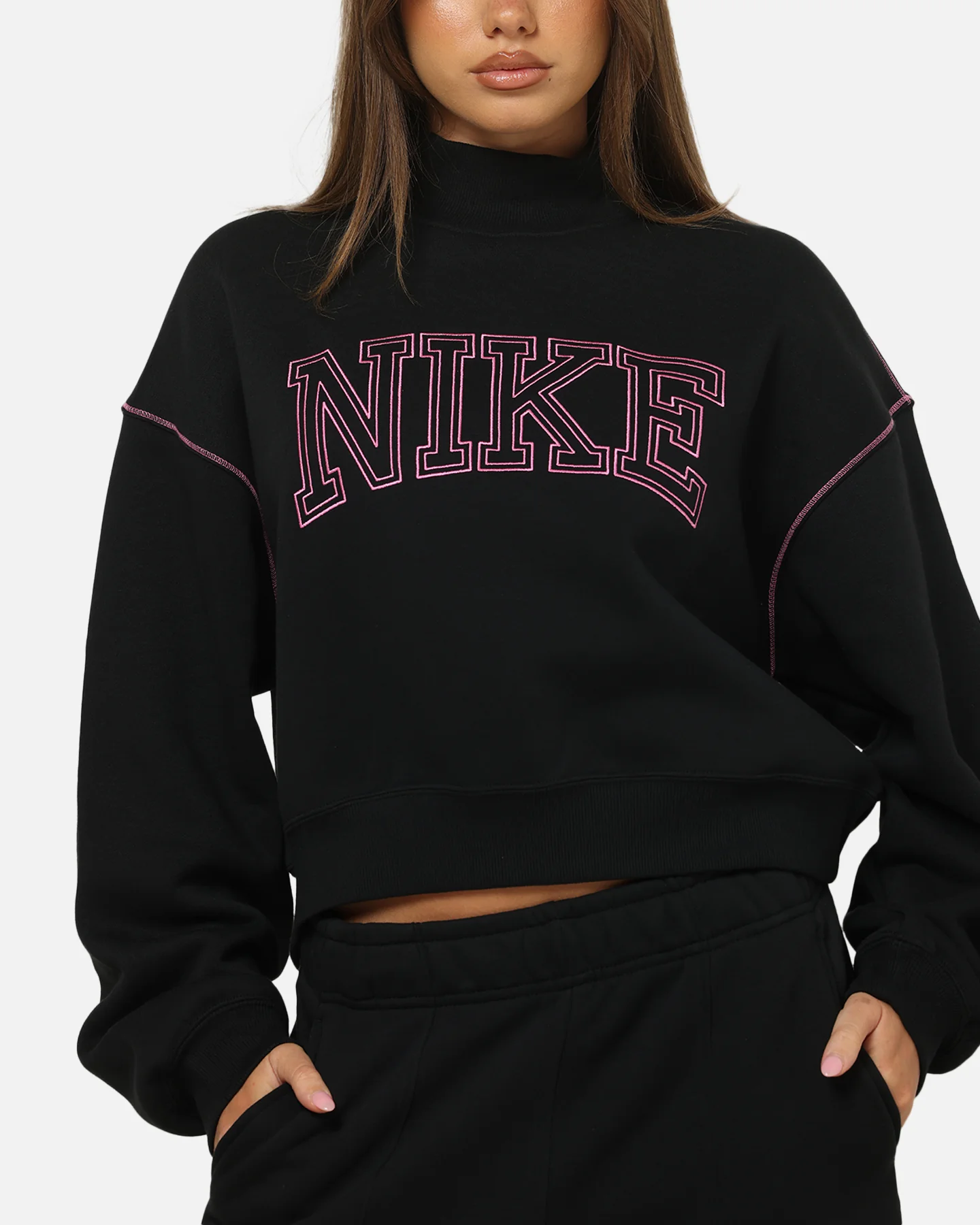 Nike Women's Sportswear Phoenix Fleece Mock-Neck Crewneck Black - Image 6