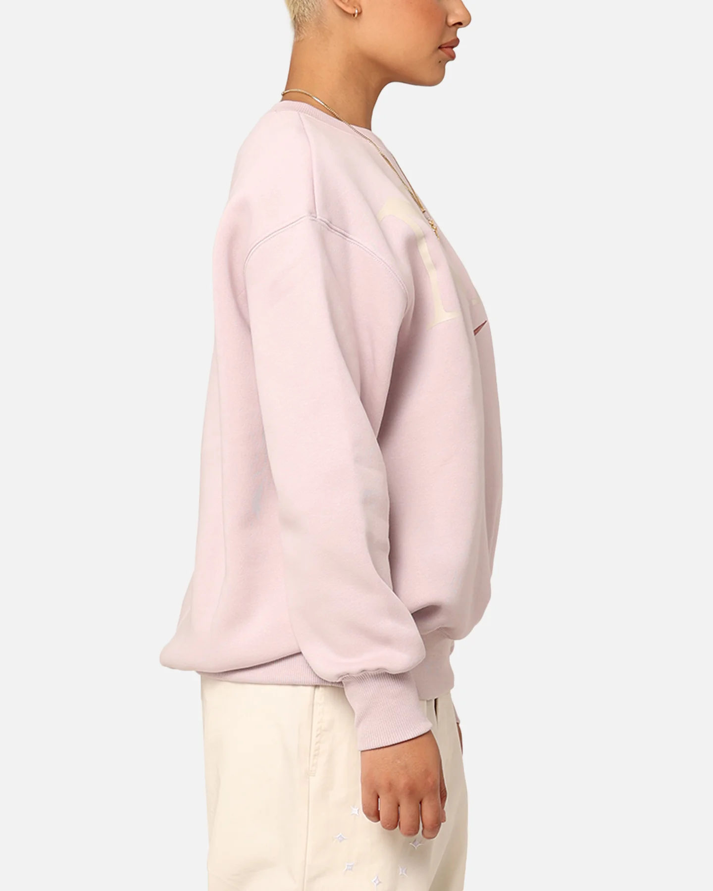 Nike Women's Sportswear Phoenix Fleece Oversized Logo Crewneck Platinum Violet/Light Orewood Brown/Smokey Mauve - Image 4