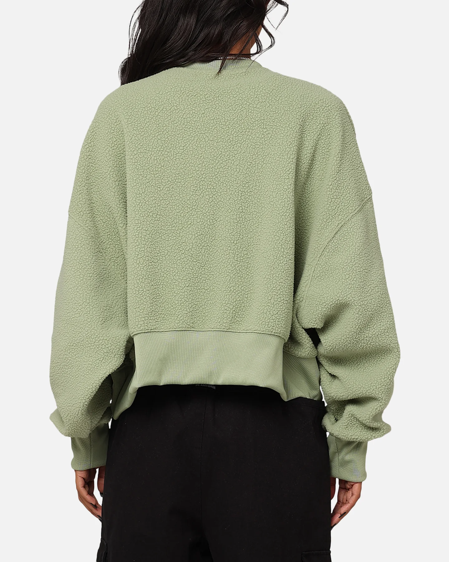 Nike Women's Sportswear Plush Mod Cropped Crewneck Oil Green/Sail - Image 3
