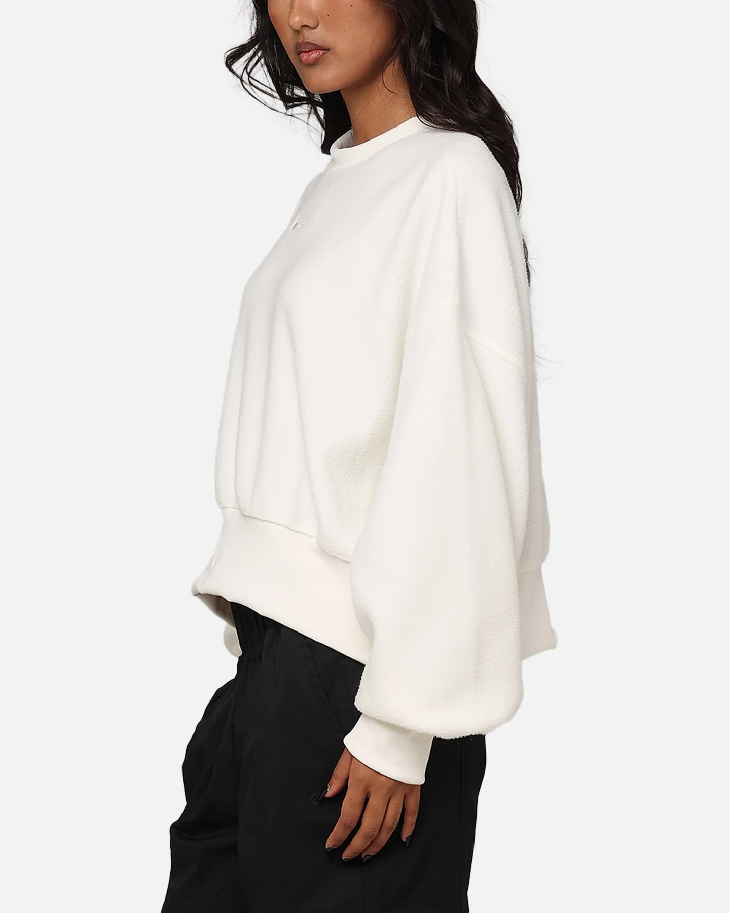 Nike Women's Sportswear Plush Mod Cropped Crewneck Sail/Lt Orewood Brown - Image 4